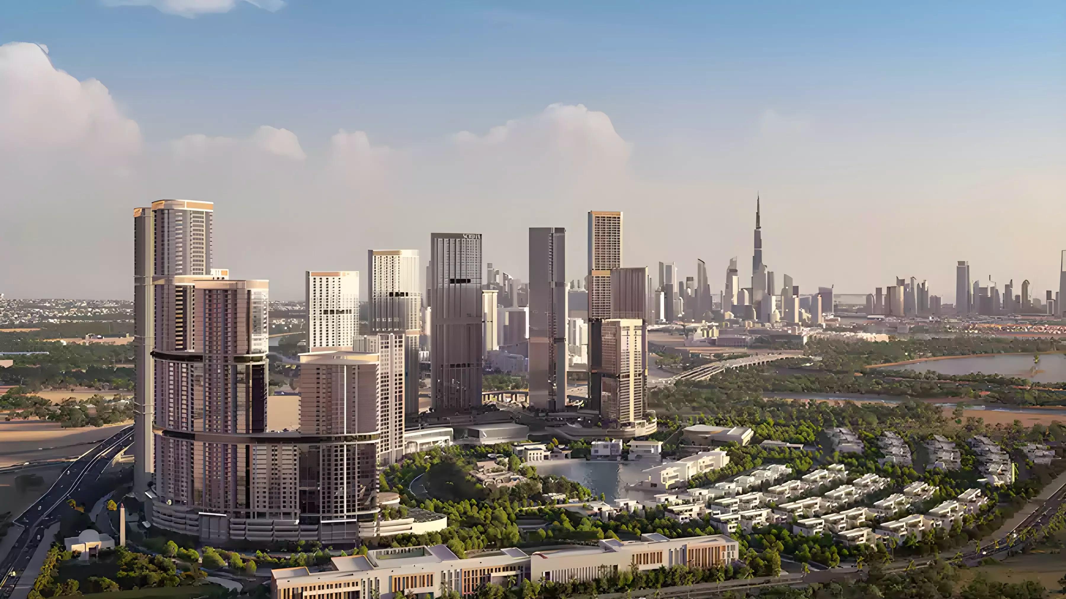 Skyvue Altier residential tower exterior render at Sobha Hartland II, Bukadra, Dubai