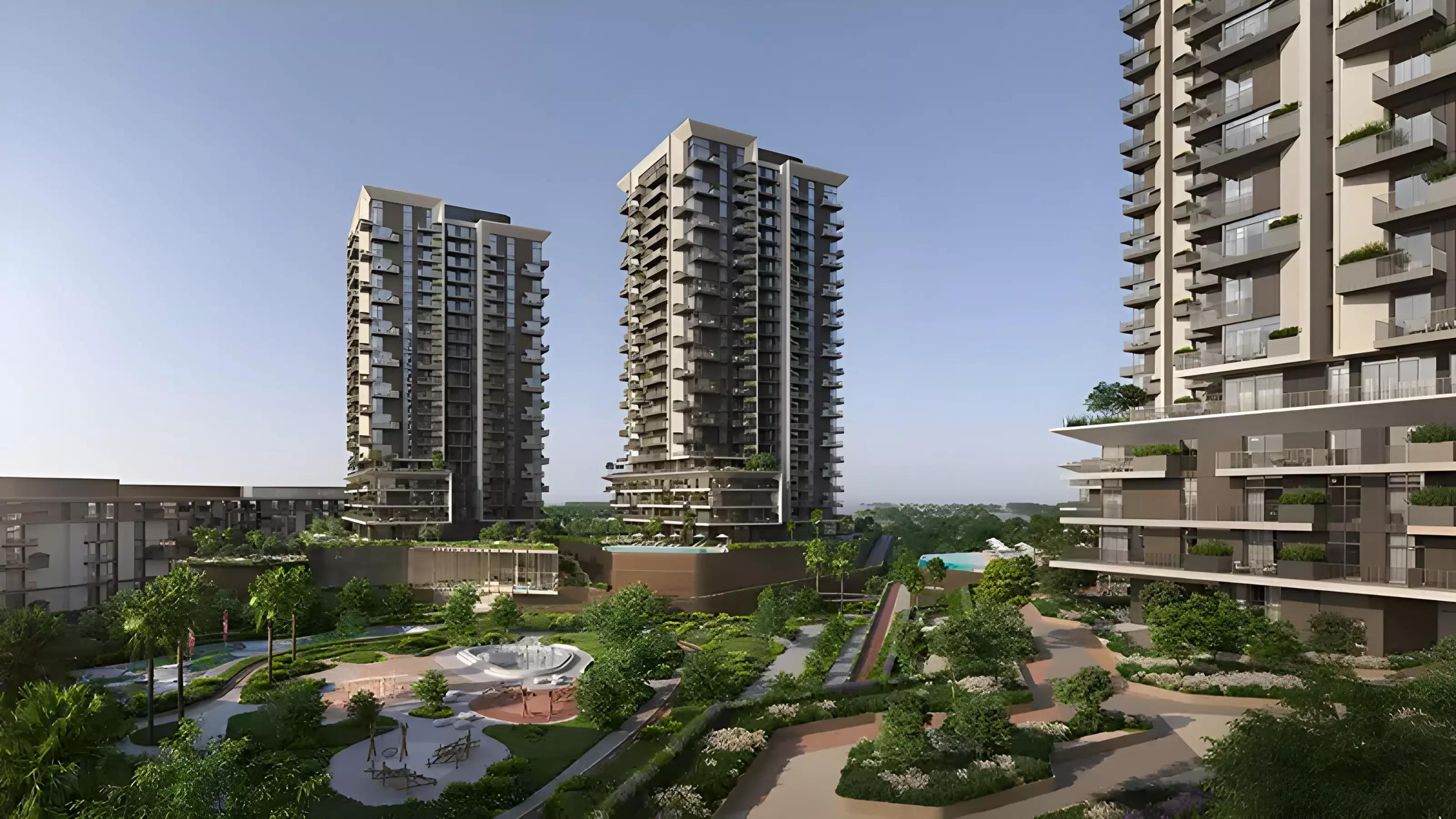 Facade and podium view of Azul Tower, Athlon by Aldar, Dubai