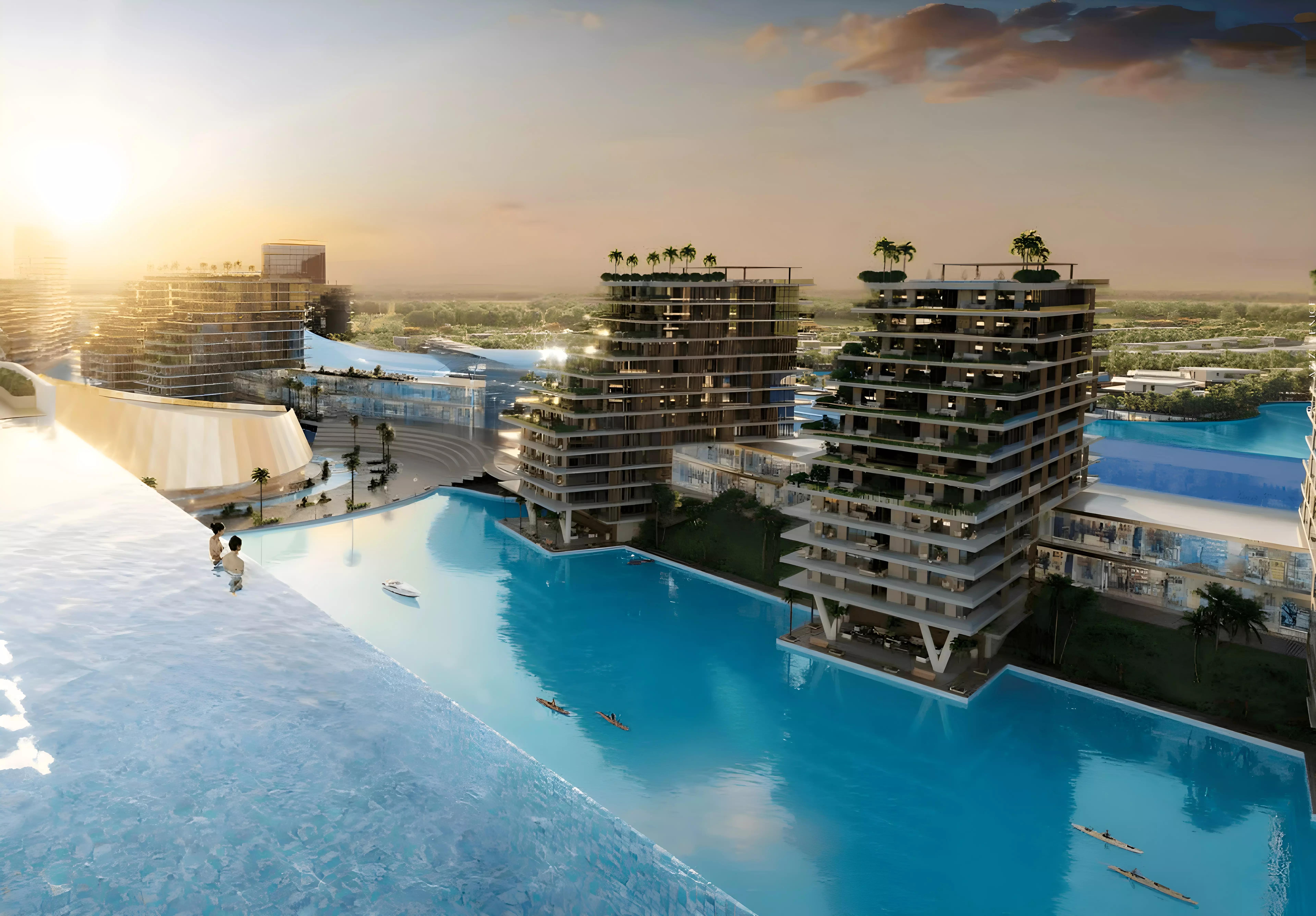 Azizi Venice residential cluster street-level view, Dubai South