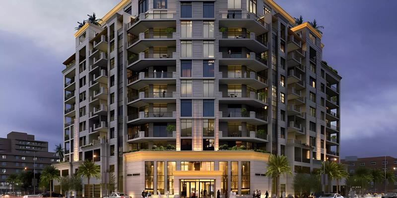 Exterior facade of Avenue Residence Phase 4 apartment building, Al Furjan, Dubai
