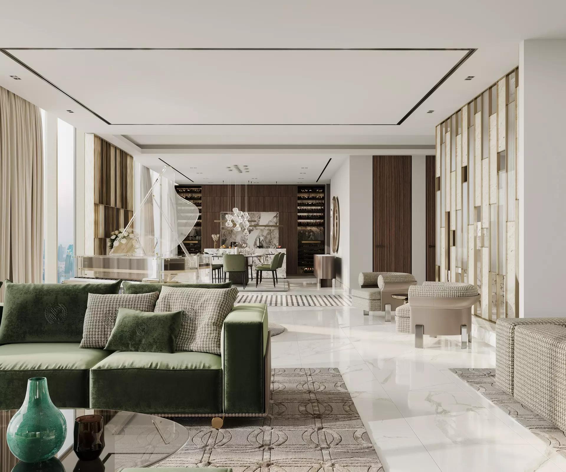 Aeternitas residential interior living space with Marina views