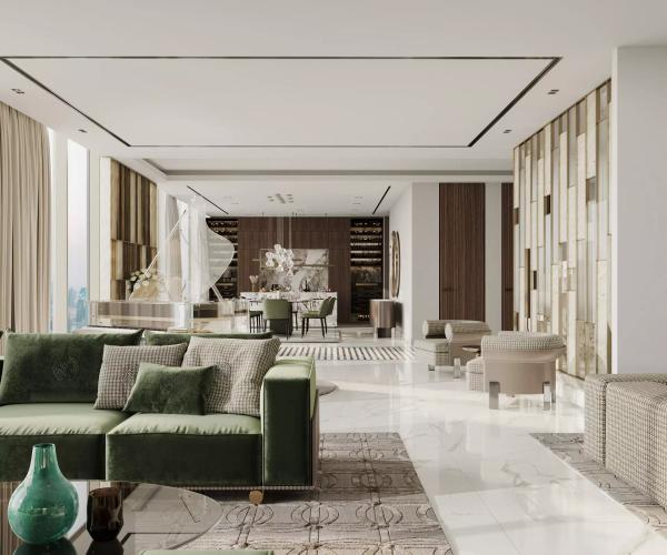 Aeternitas residential interior living space with Marina views