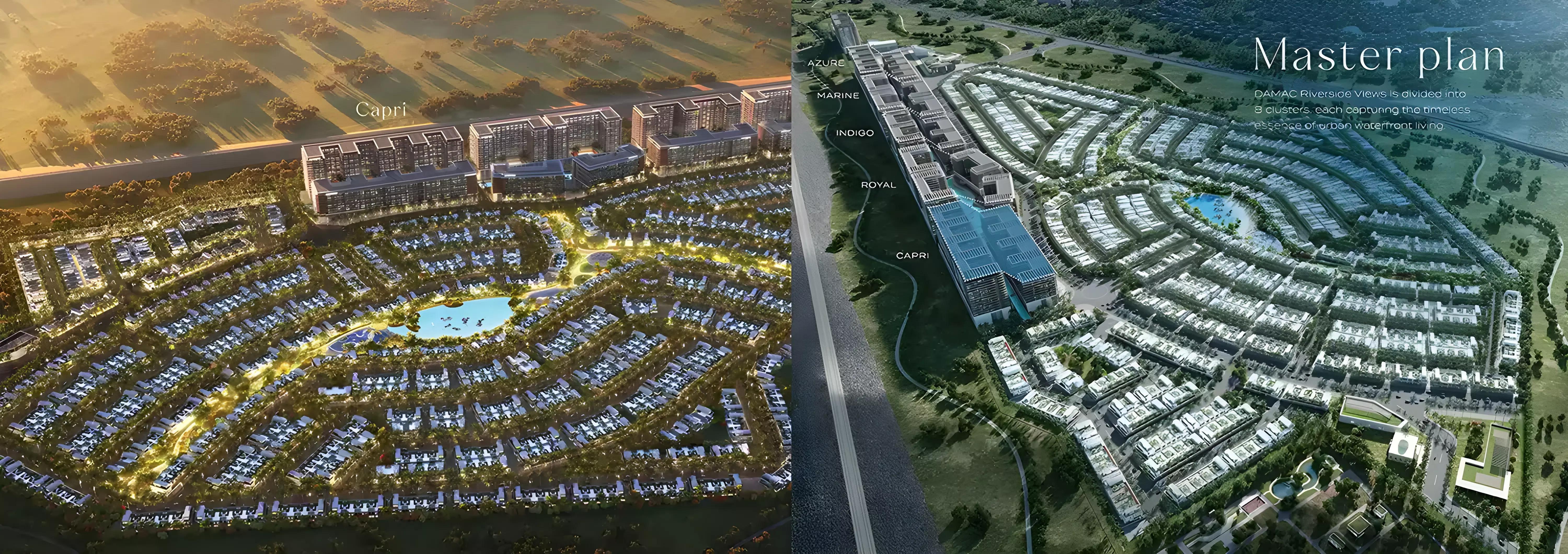 Master plan layout of Damac Riverside Views community, Dubai Investment Park 2