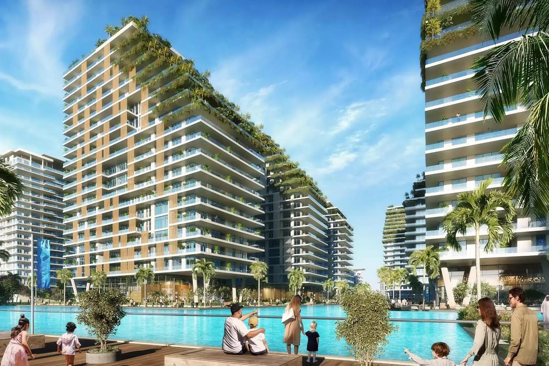 Azizi Venice 11 street-level view, Dubai South, Dubai