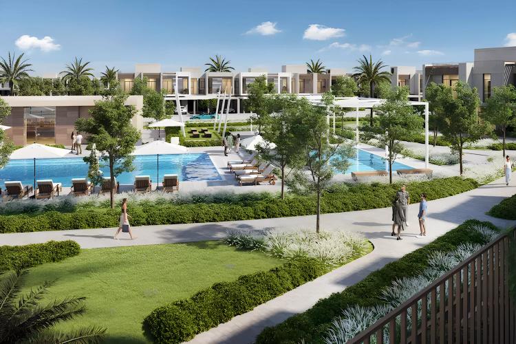 Bahria Town Dubai exterior masterplan render showing low-rise residential blocks and landscaping