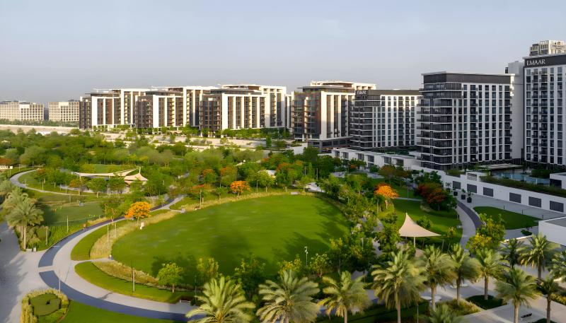 Golf Hillside apartment tower exterior facade, Dubai Hills Estate, Dubai
