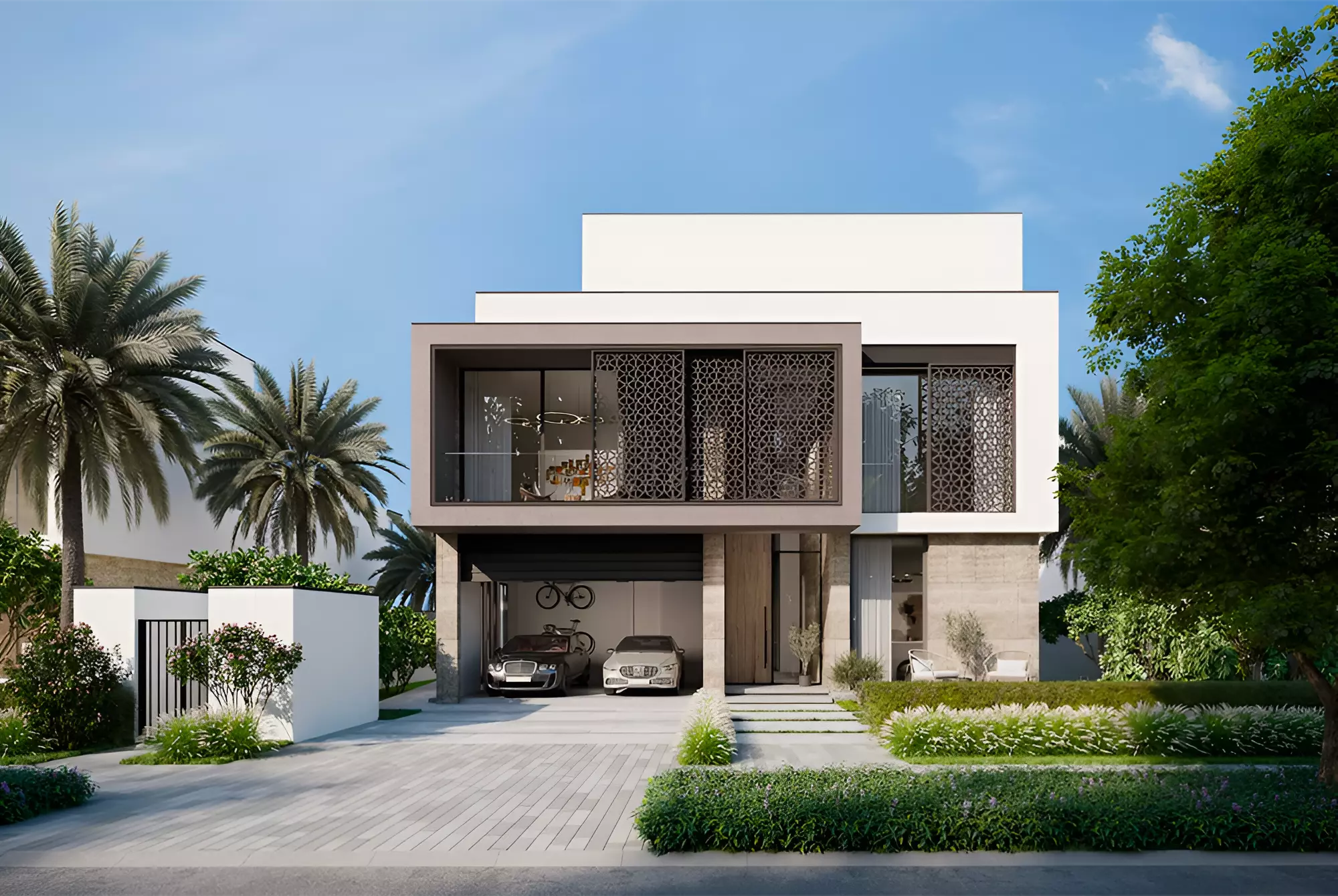 Villa Cobalt poolside view of the villa cluster, Palm Jebel Ali, Dubai