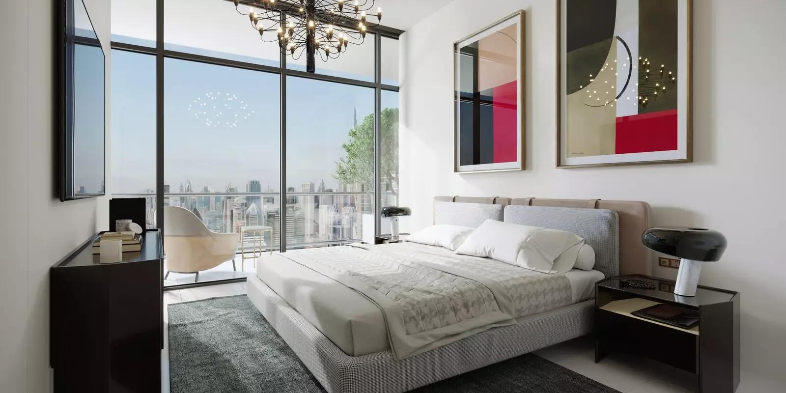 Bedroom interior with built-in wardrobes, Al Habtoor Tower, Business Bay