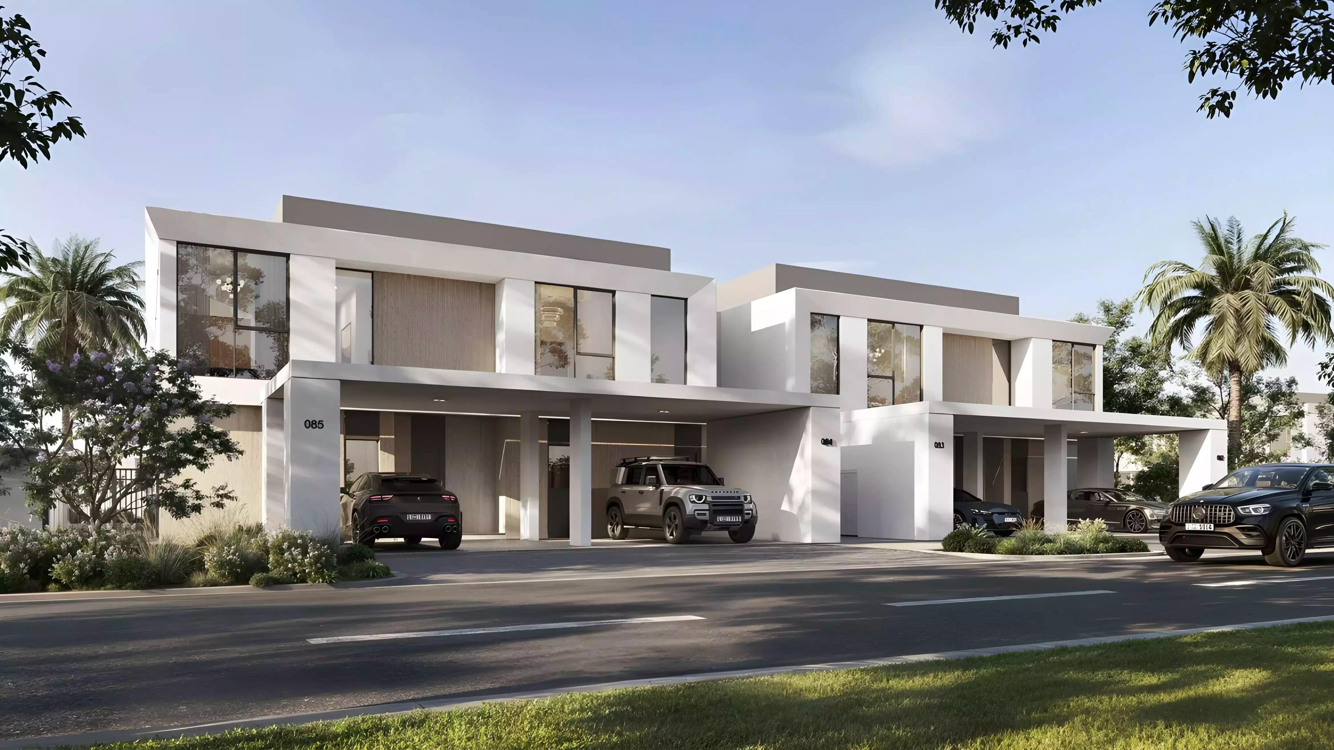 Greenville Phase 2 townhouse exterior with landscaped frontage, Emaar South, Dubai