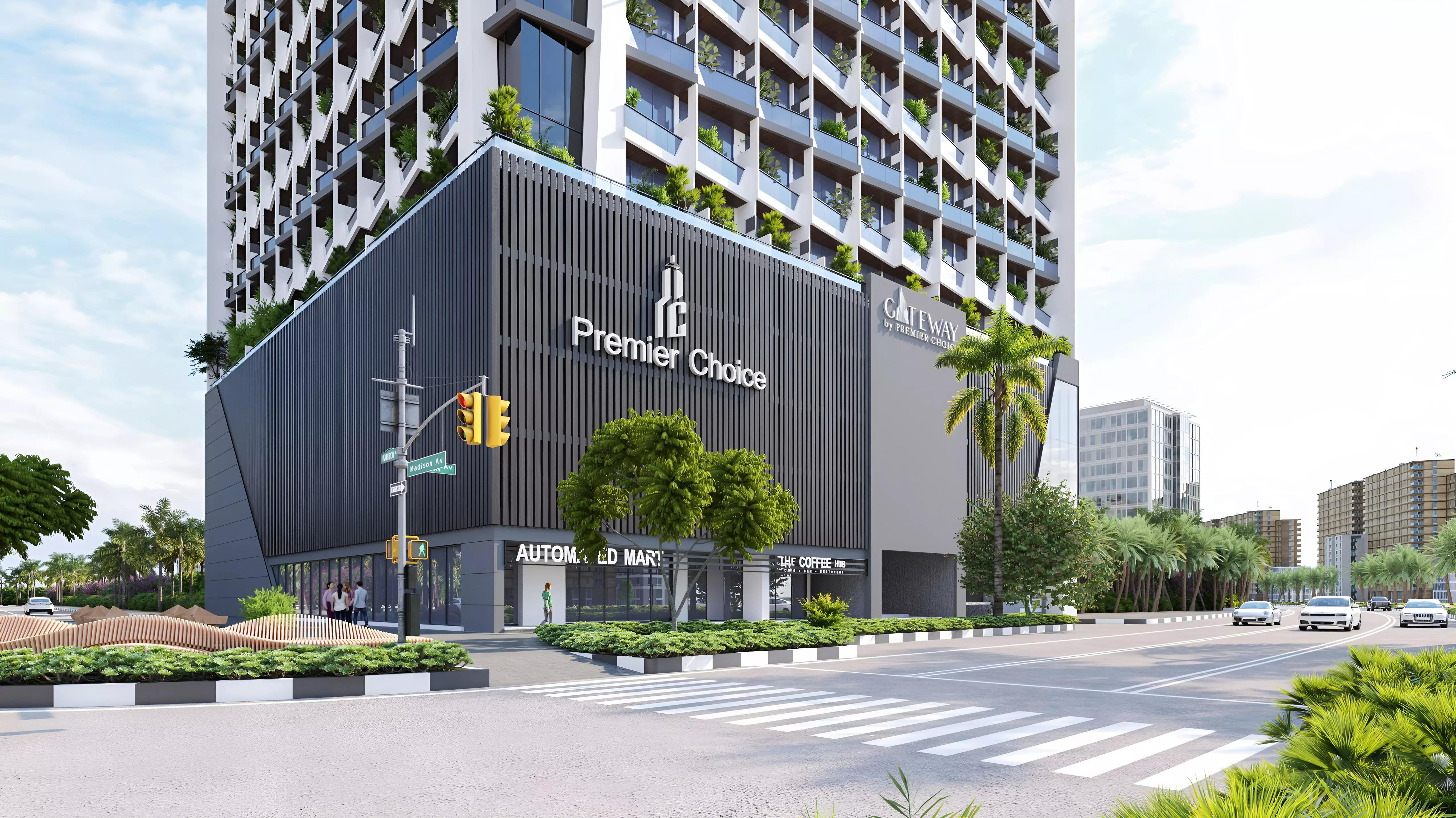 Gateway residential tower street-level view, JVC District 10, Dubai