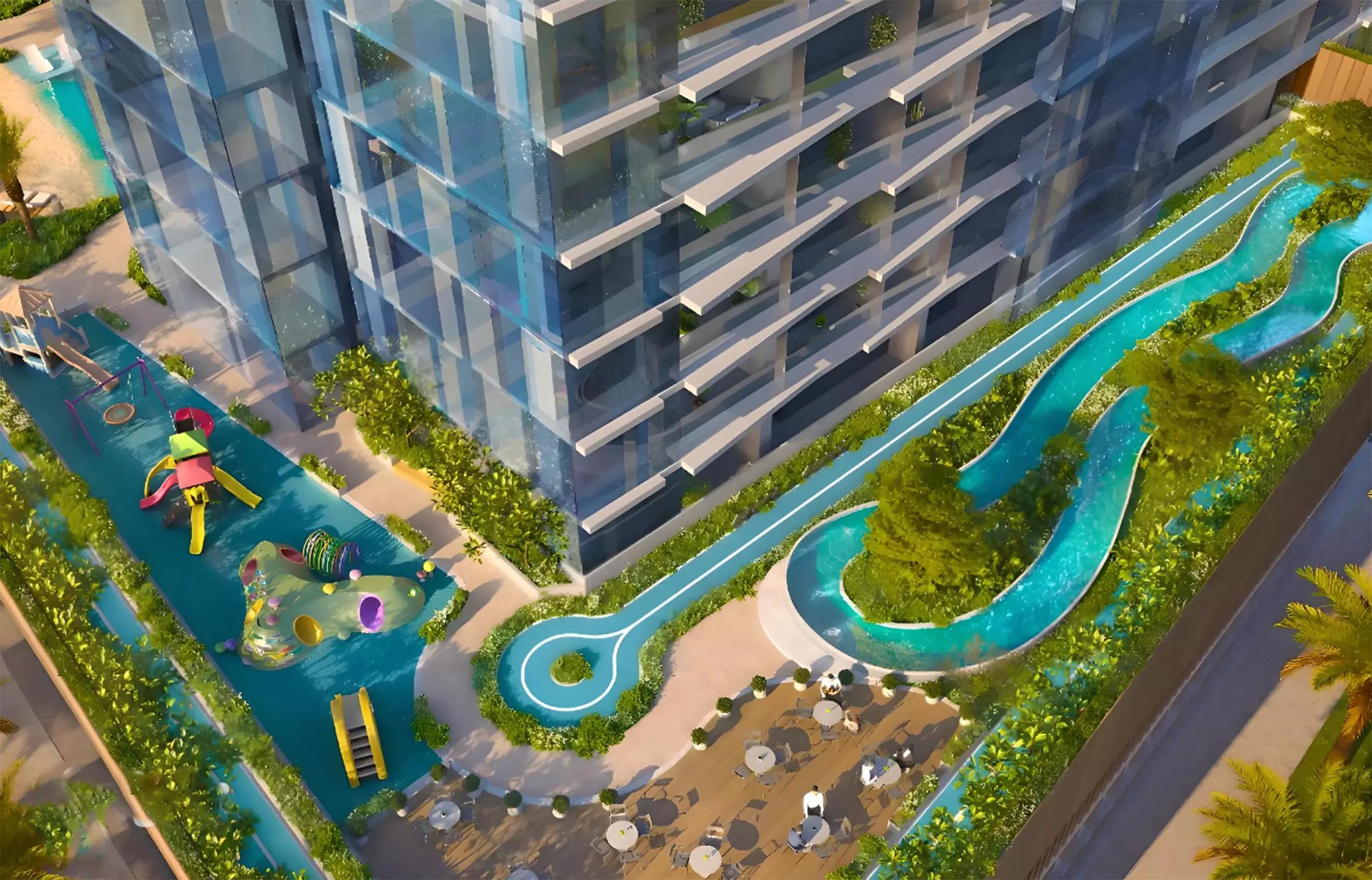 Skyhills Residences Phase 3 exterior tower view, Jumeirah Village Circle, Dubai