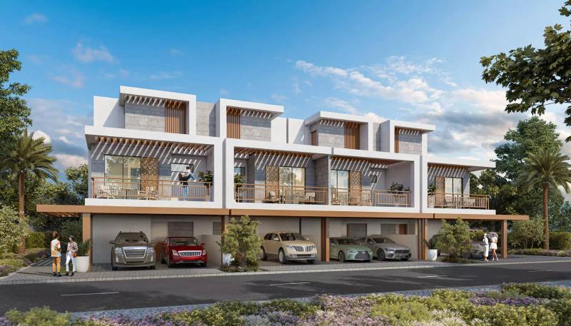 Natura 2 townhouse exterior with landscaped frontage, Damac Hills, Dubai