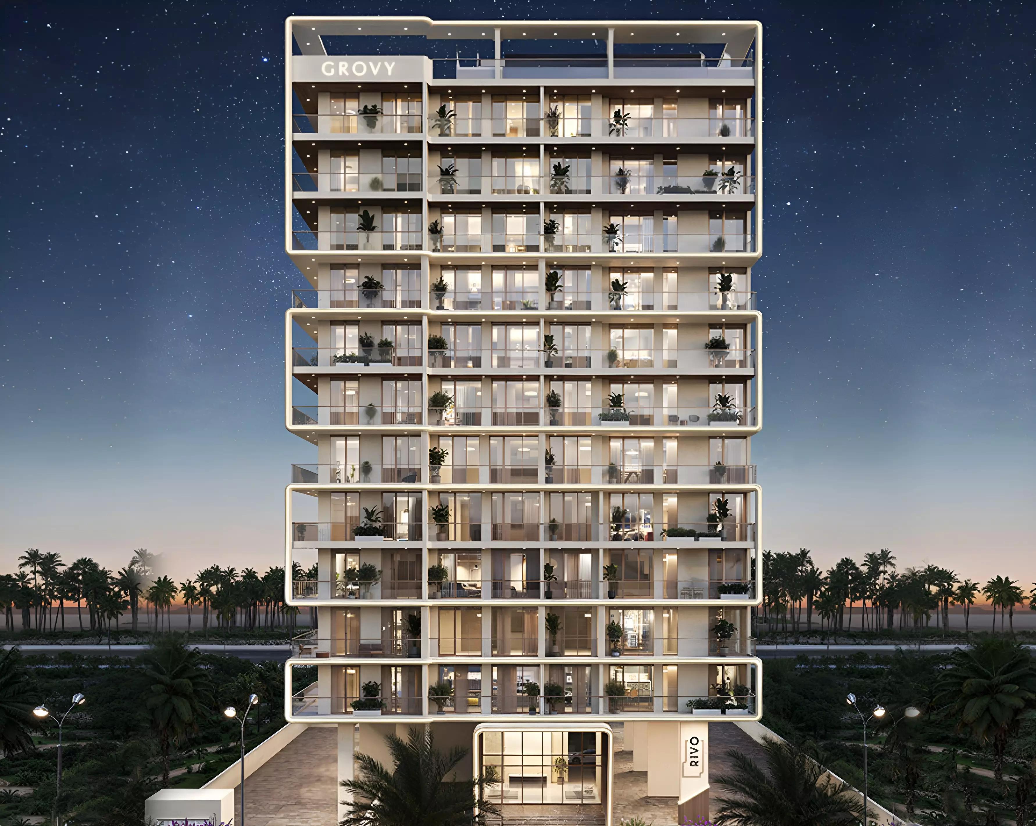 Rivo by Grovy amenity deck and landscaped garden, Dubai Land Residence Complex, Dubai