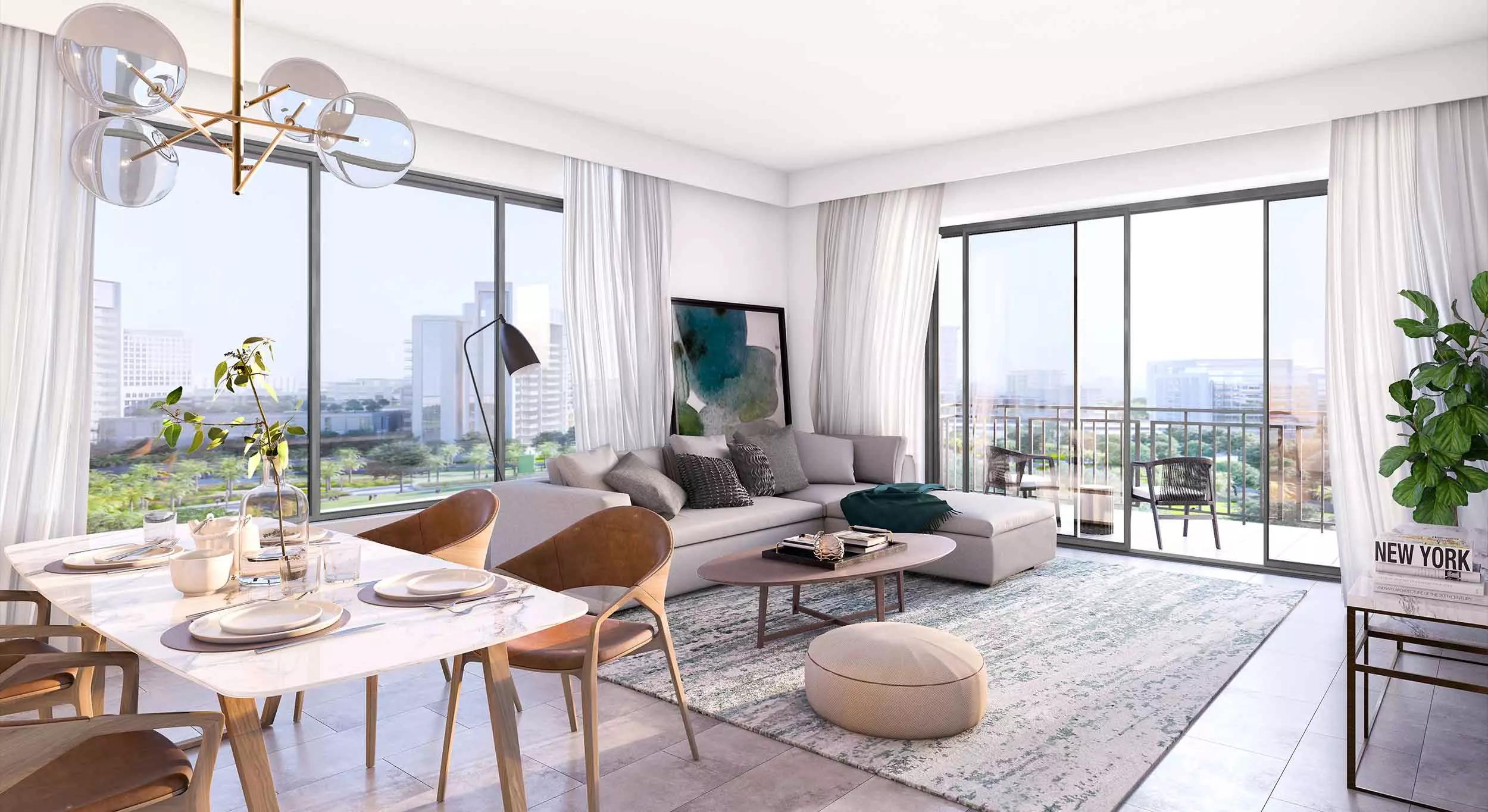 Park Field apartment interior living space, Dubai Hills Estate