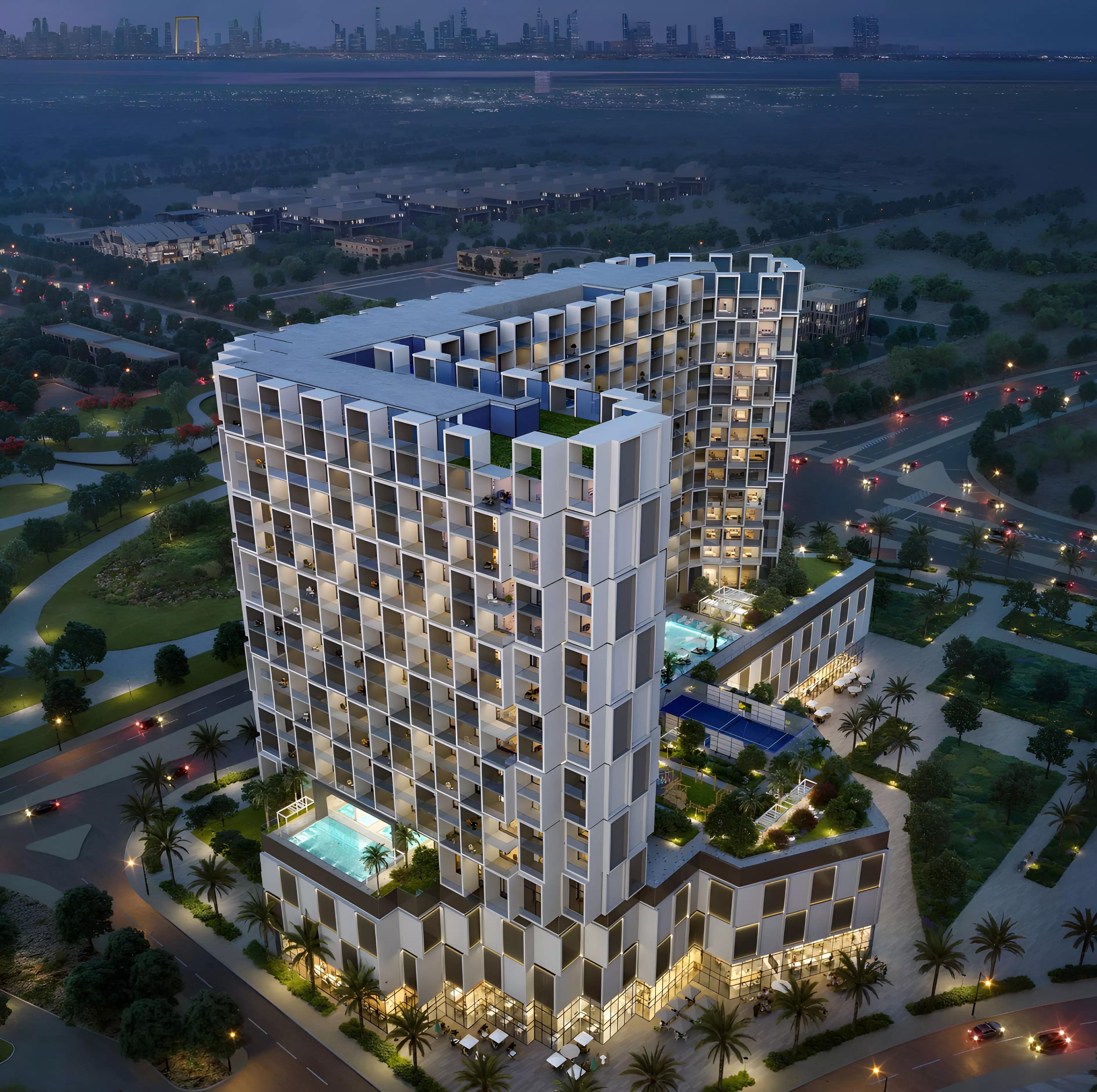 Binghatti Cullinan building view from street level, Al Jaddaf