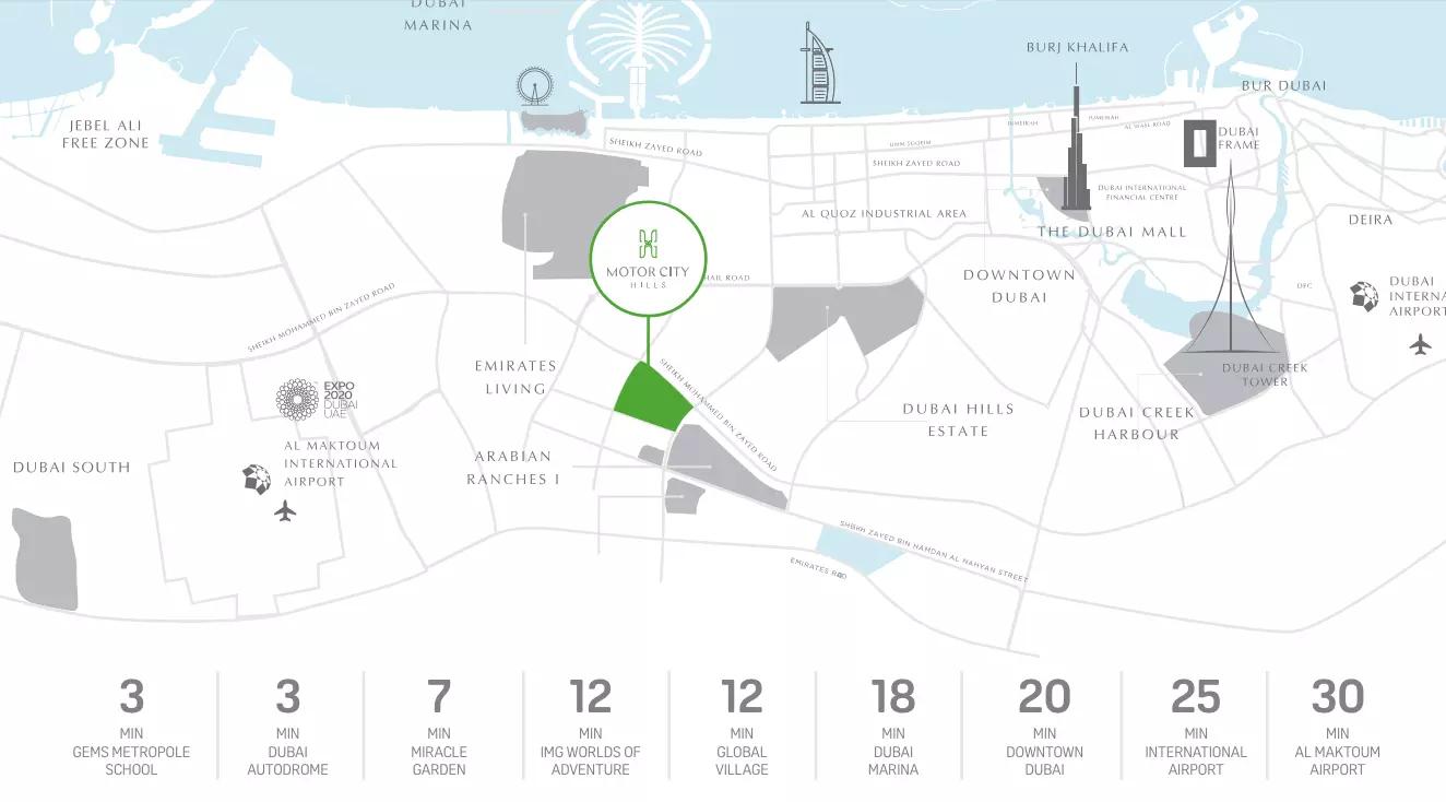 Motor City Hills community master plan layout, Motor City, Dubai