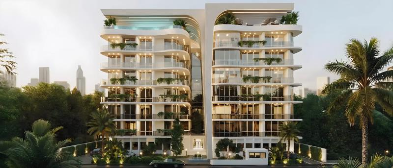 Exterior render of Lincoln Star Residence 3 apartment tower in The Pulse, Dubai South