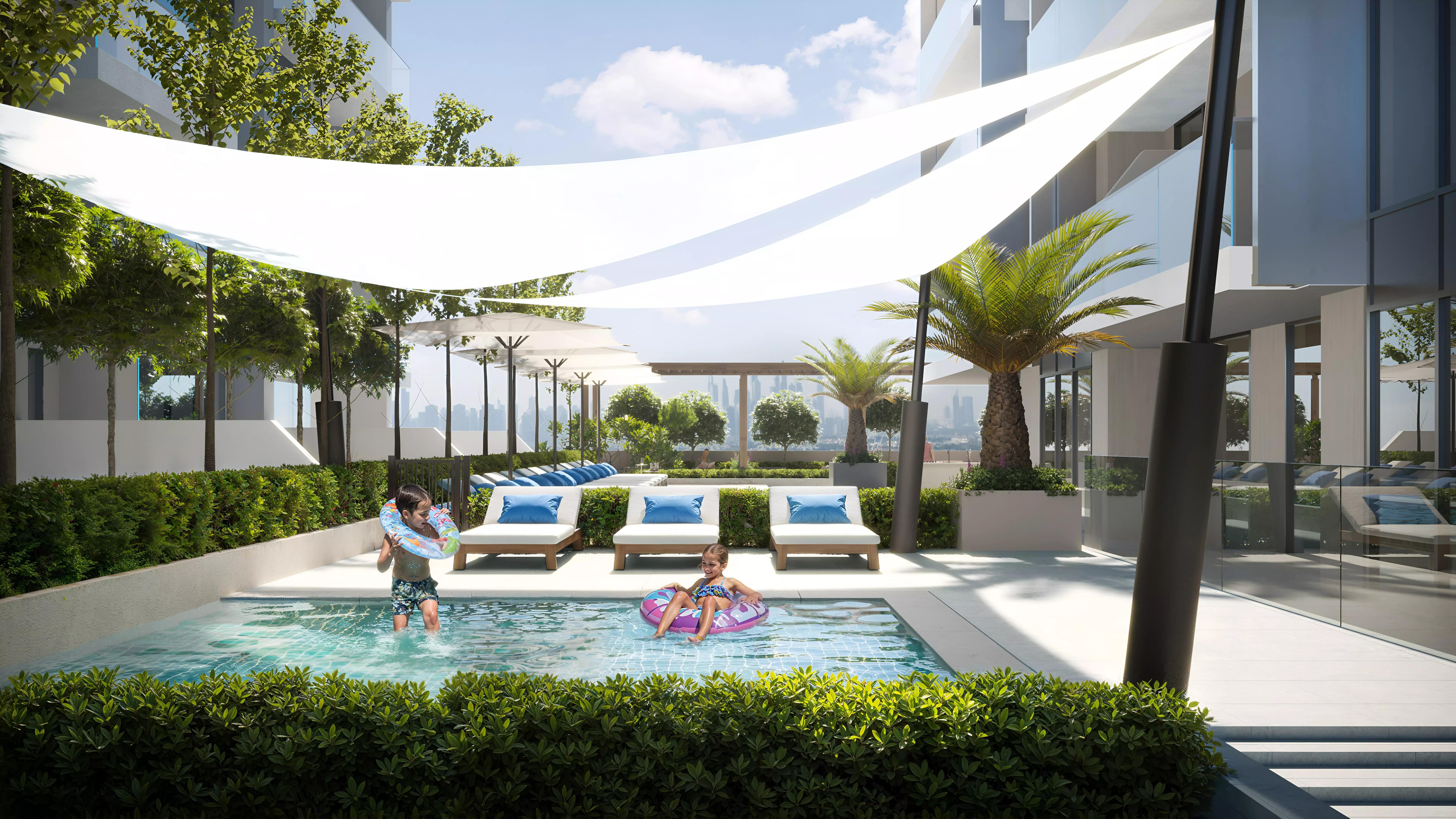 Landscaped garden area at Lum1nar Tower 1, Jumeirah Village Triangle