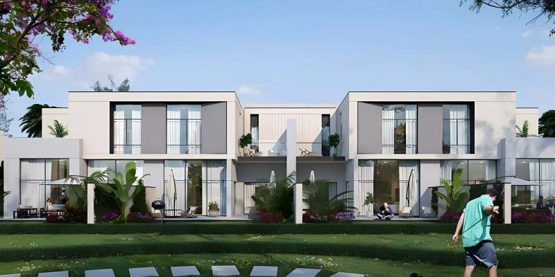 Murooj Al Furjan Phase 2 townhouse exterior with landscaped street, Al Furjan, Dubai
