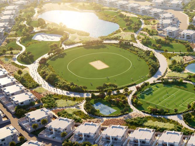 Evergreens residential building exterior at DAMAC Hills, Dubai