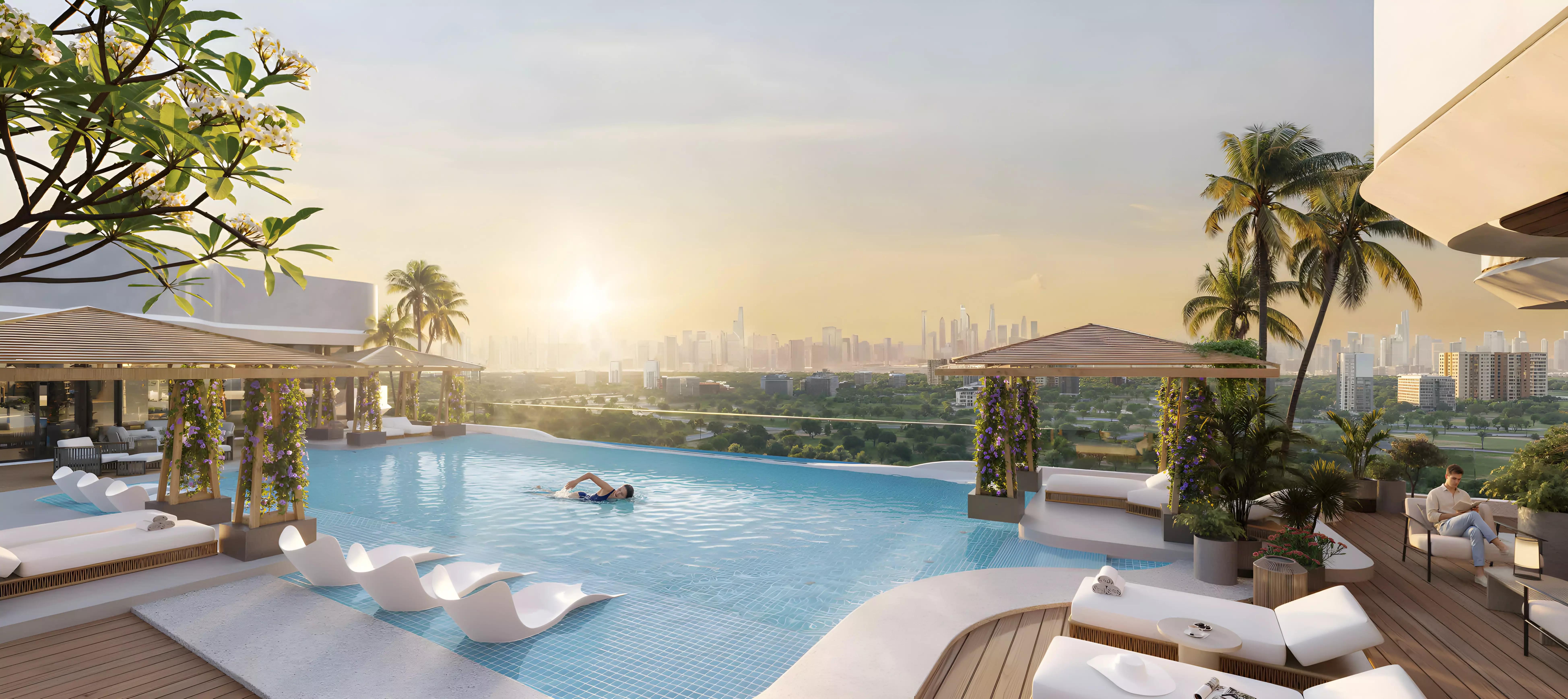 Barari Gate residential tower street-level view, Majan