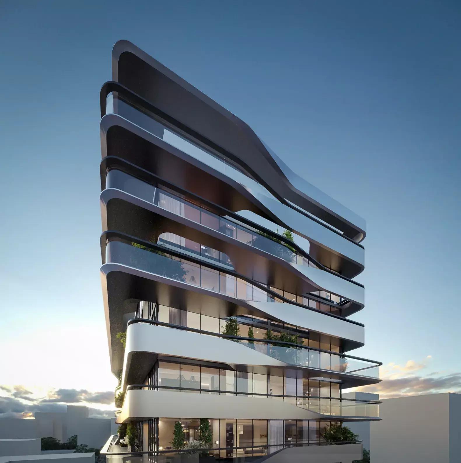 Bayview Boulevard building facade detail, Dubai Islands