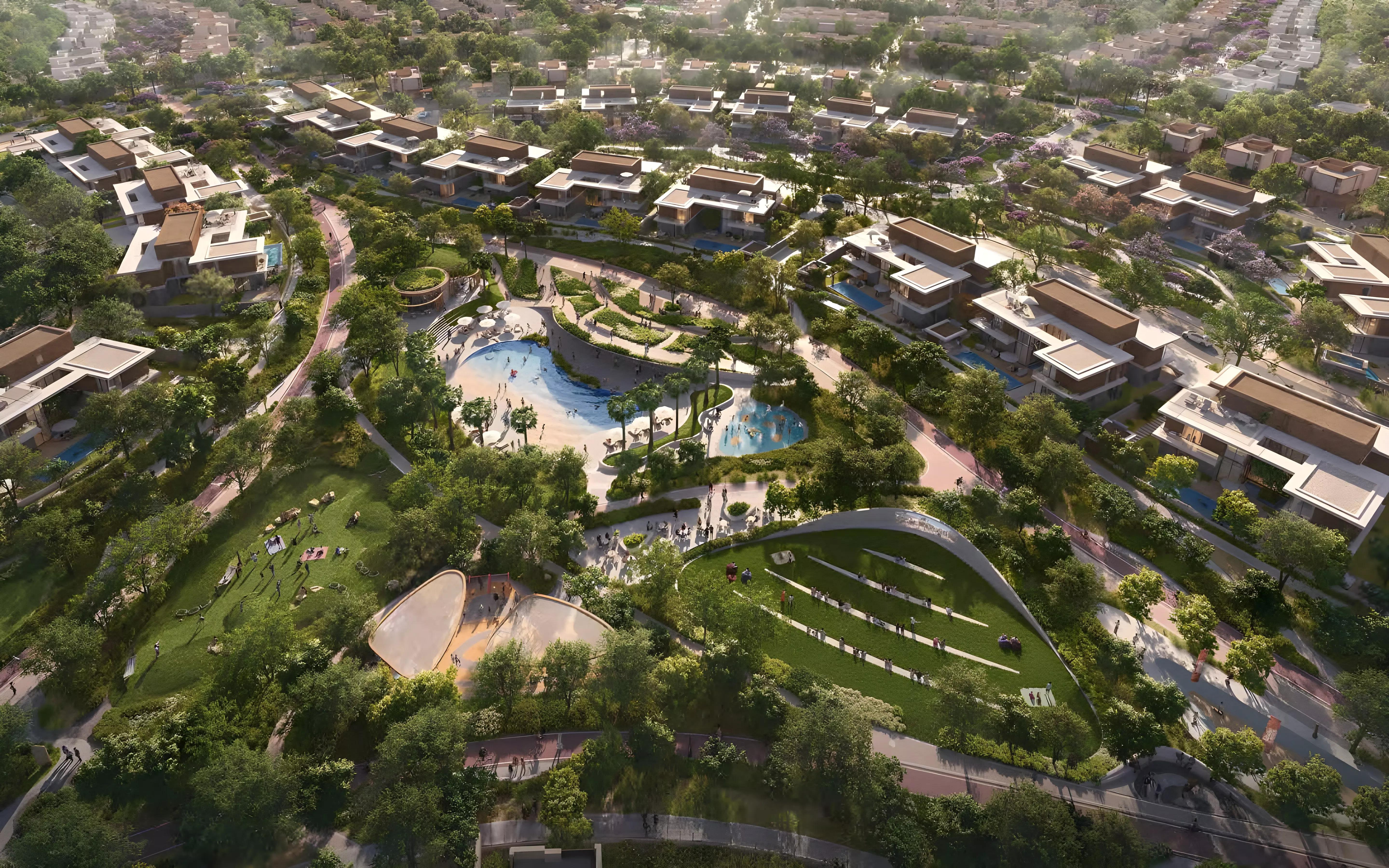 Landscaped courtyard and gardens at Rise by Athlon 3, Athlon by Aldar