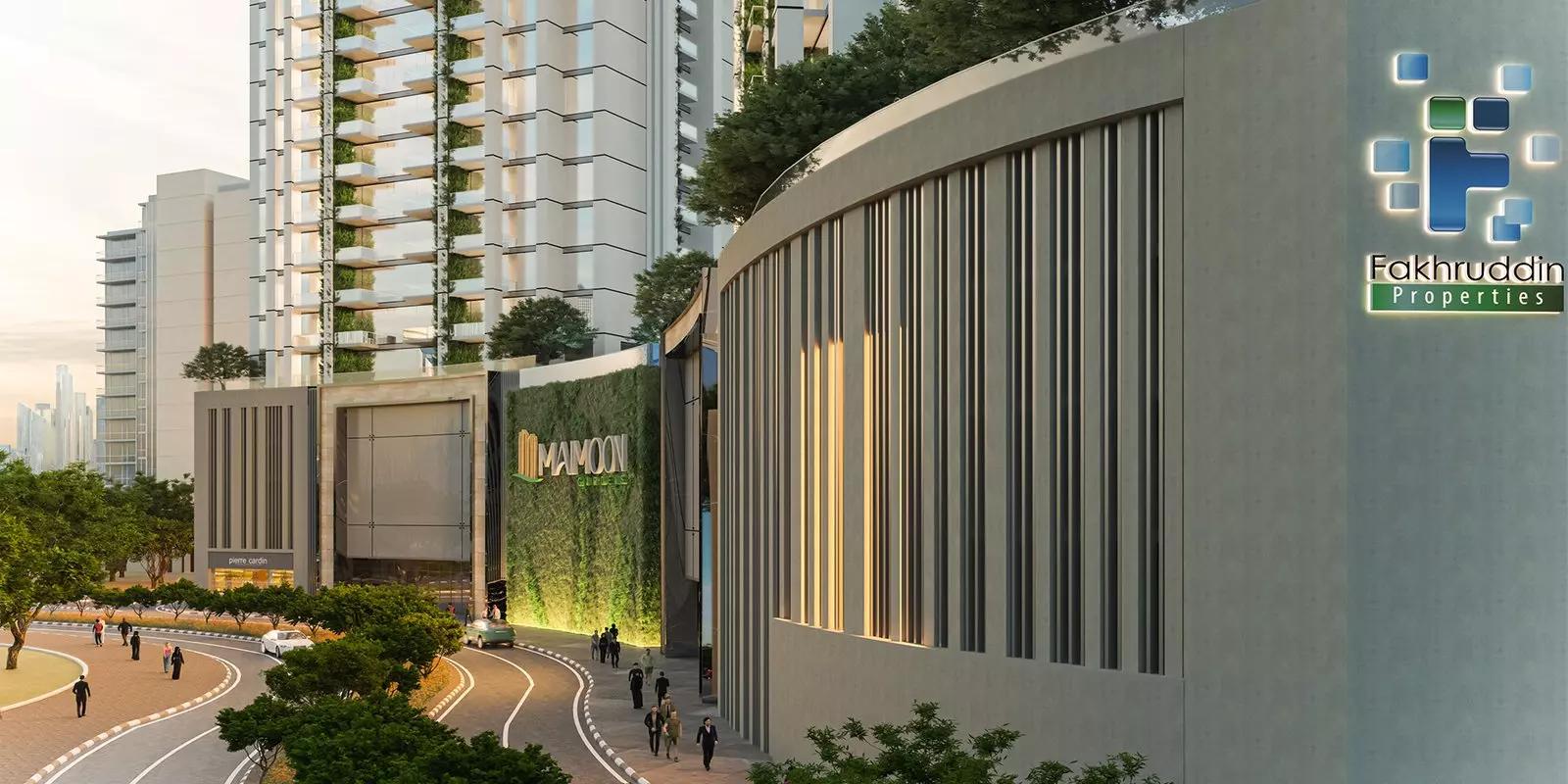 Maimoon Gardens residential tower street view, Jumeirah Village Circle