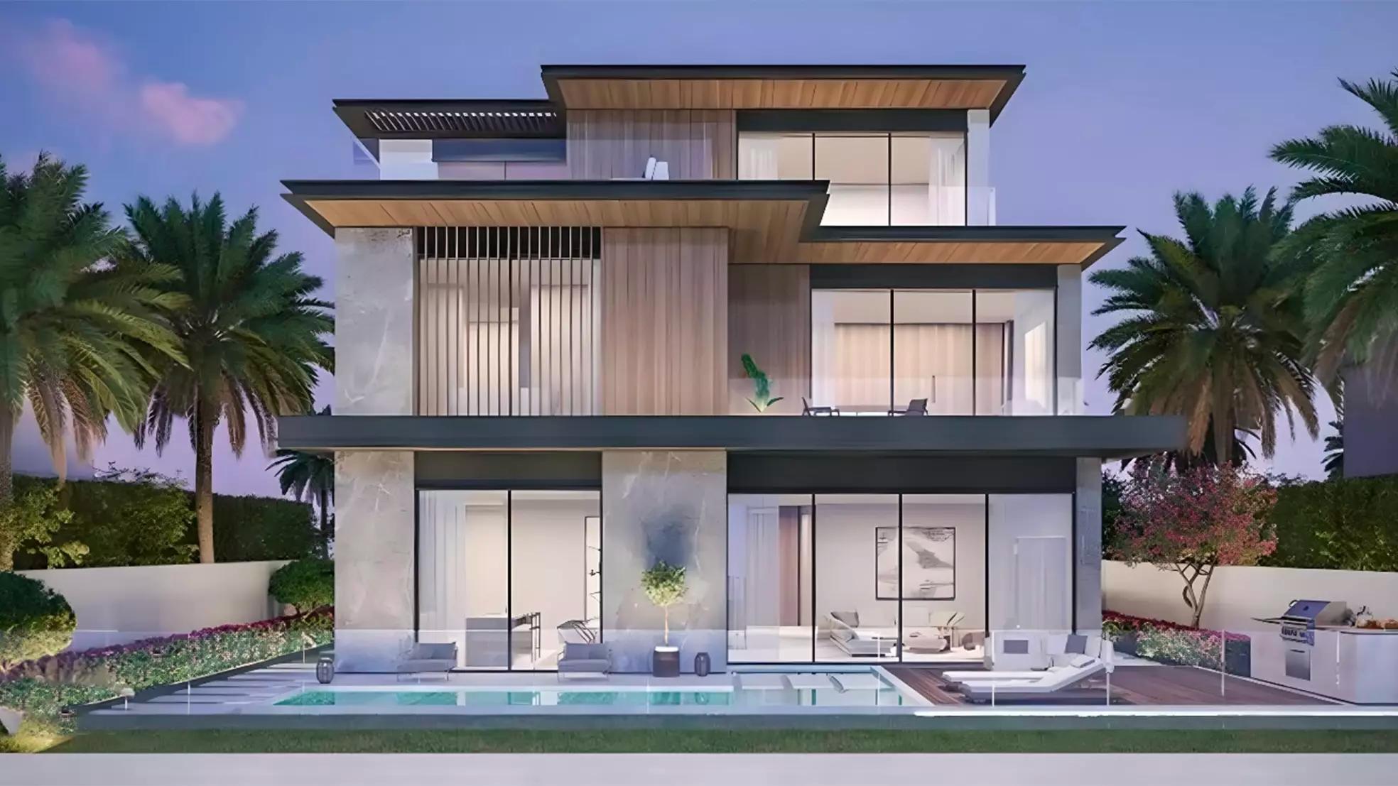 Villa exterior and garden view at The Lakeshore Villas, The Sanctuary, Dubai