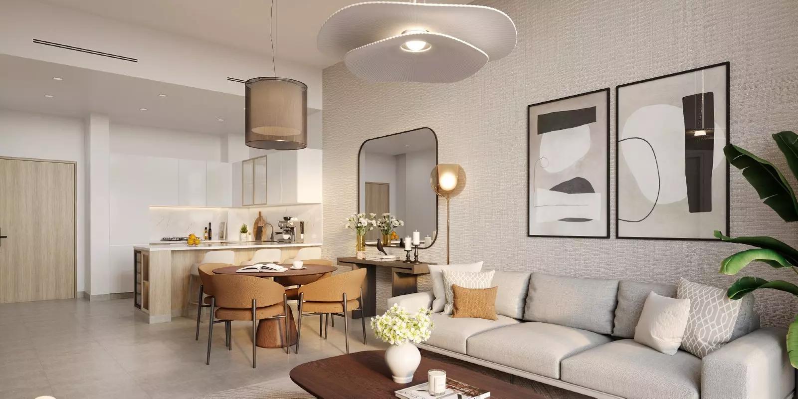 Riviera Chalet apartment interior living space, Jumeirah Village Circle, Dubai