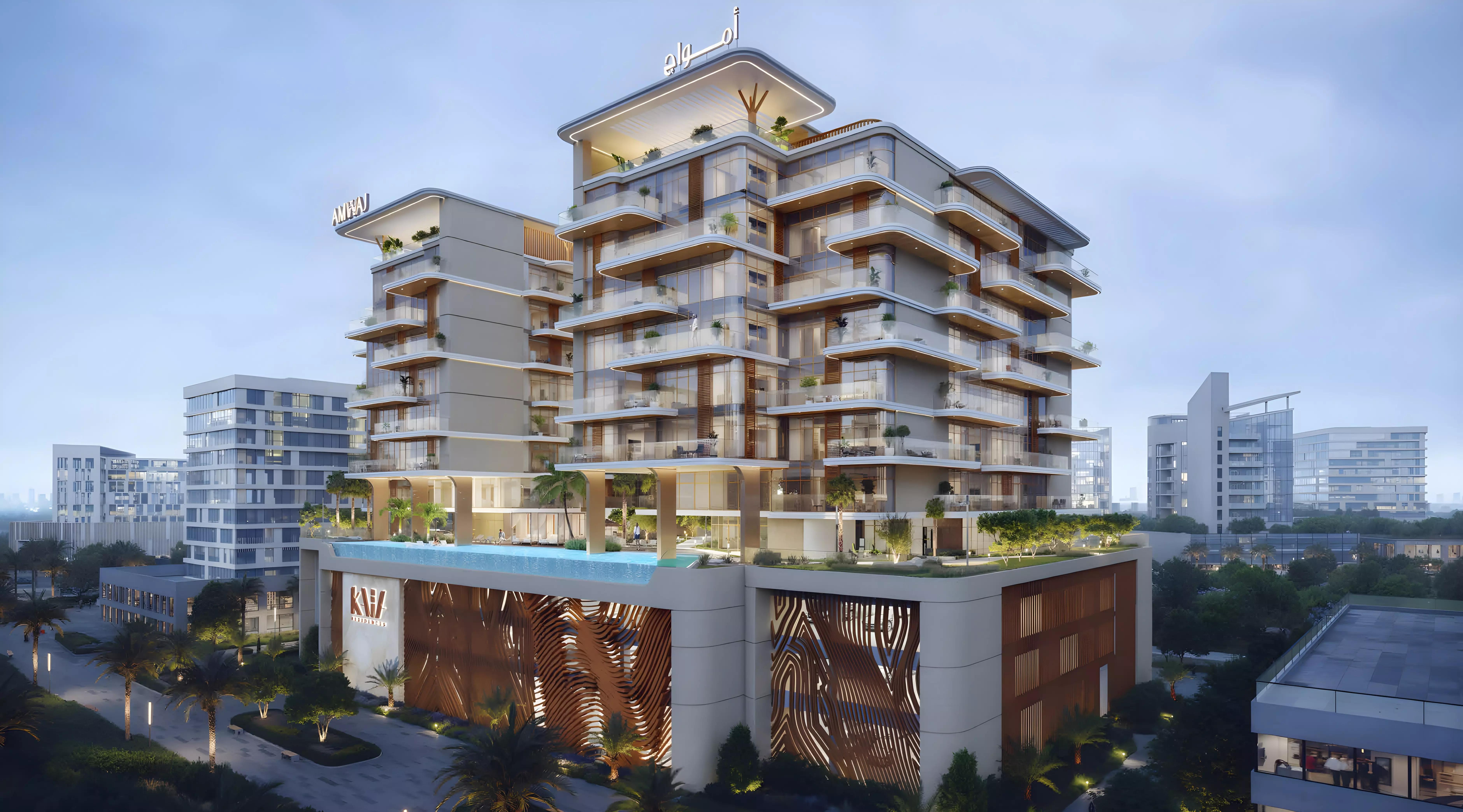 Kaia Residences building elevation and podium landscaping