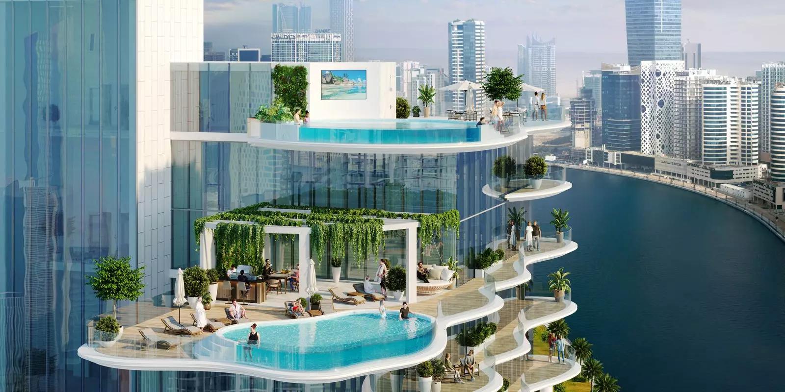 Chic Tower building elevation against Business Bay skyline, Dubai
