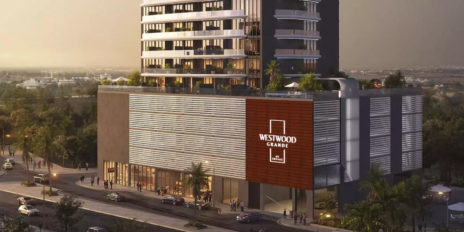 Westwood Grande Phase 2 building entrance and podium, JVC, Dubai