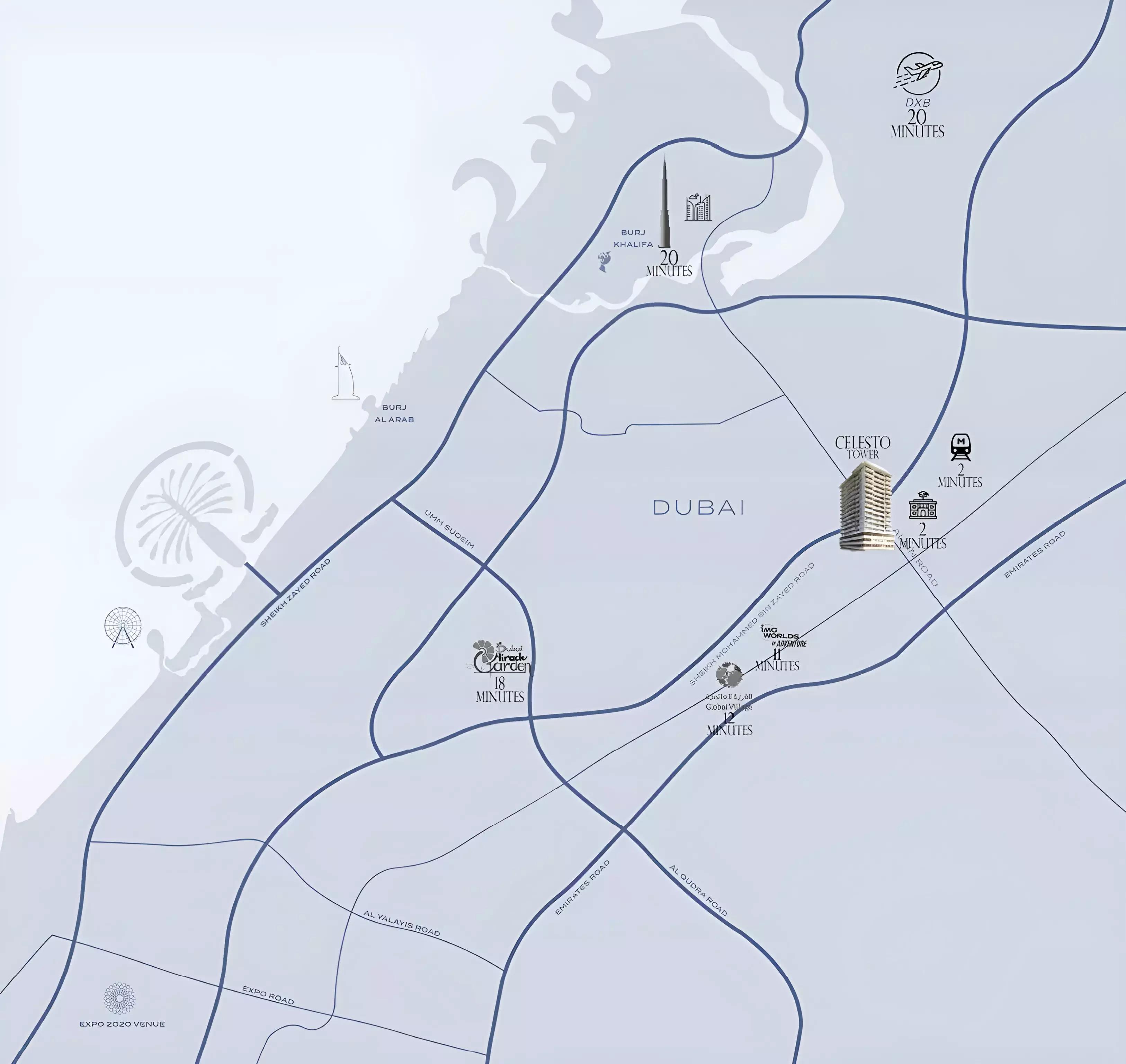 Celesto Tower master plan layout, Dubai Land Residence Complex, Dubai