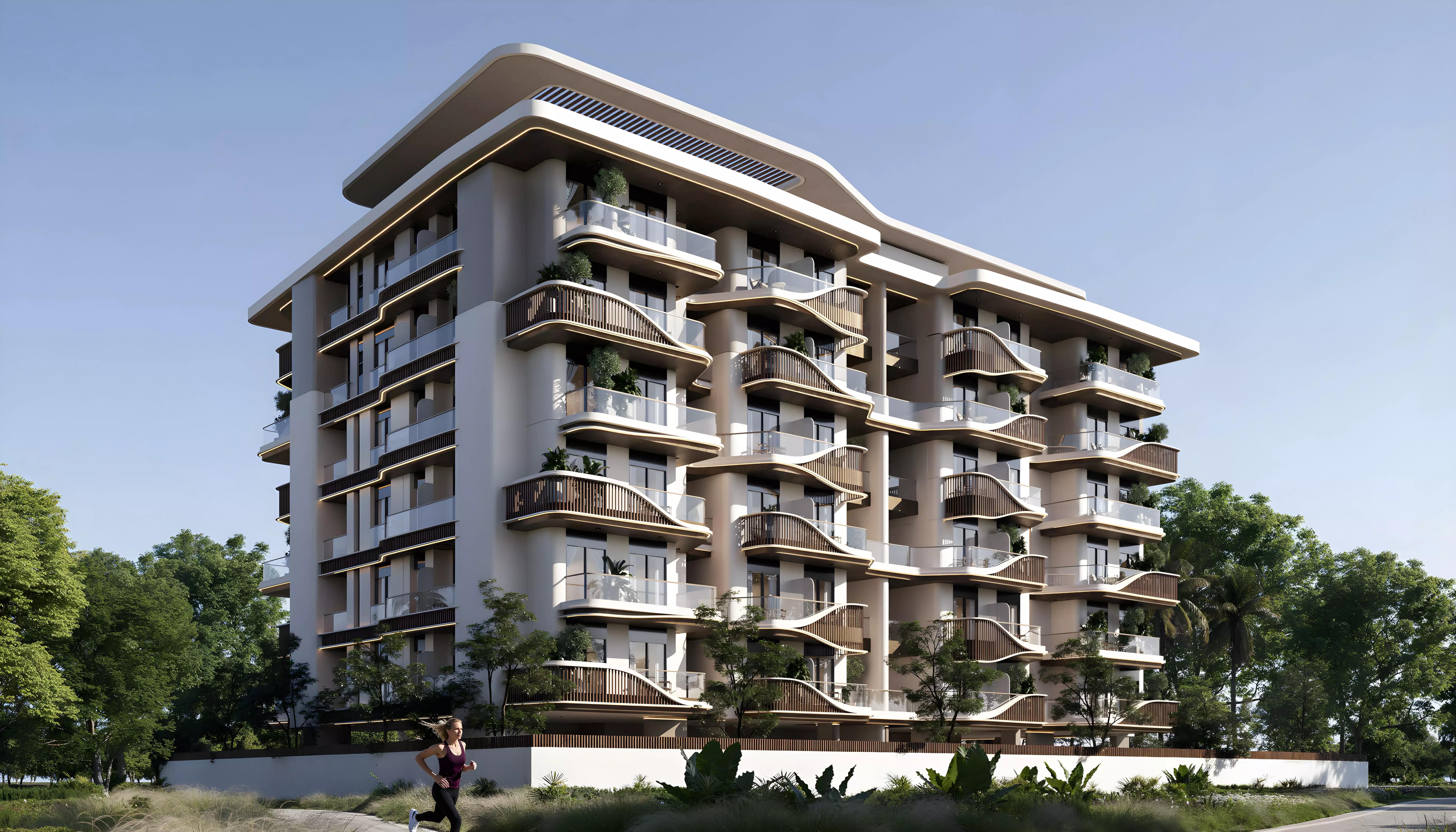 Elinor apartment tower exterior facade, Dubai South, Dubai