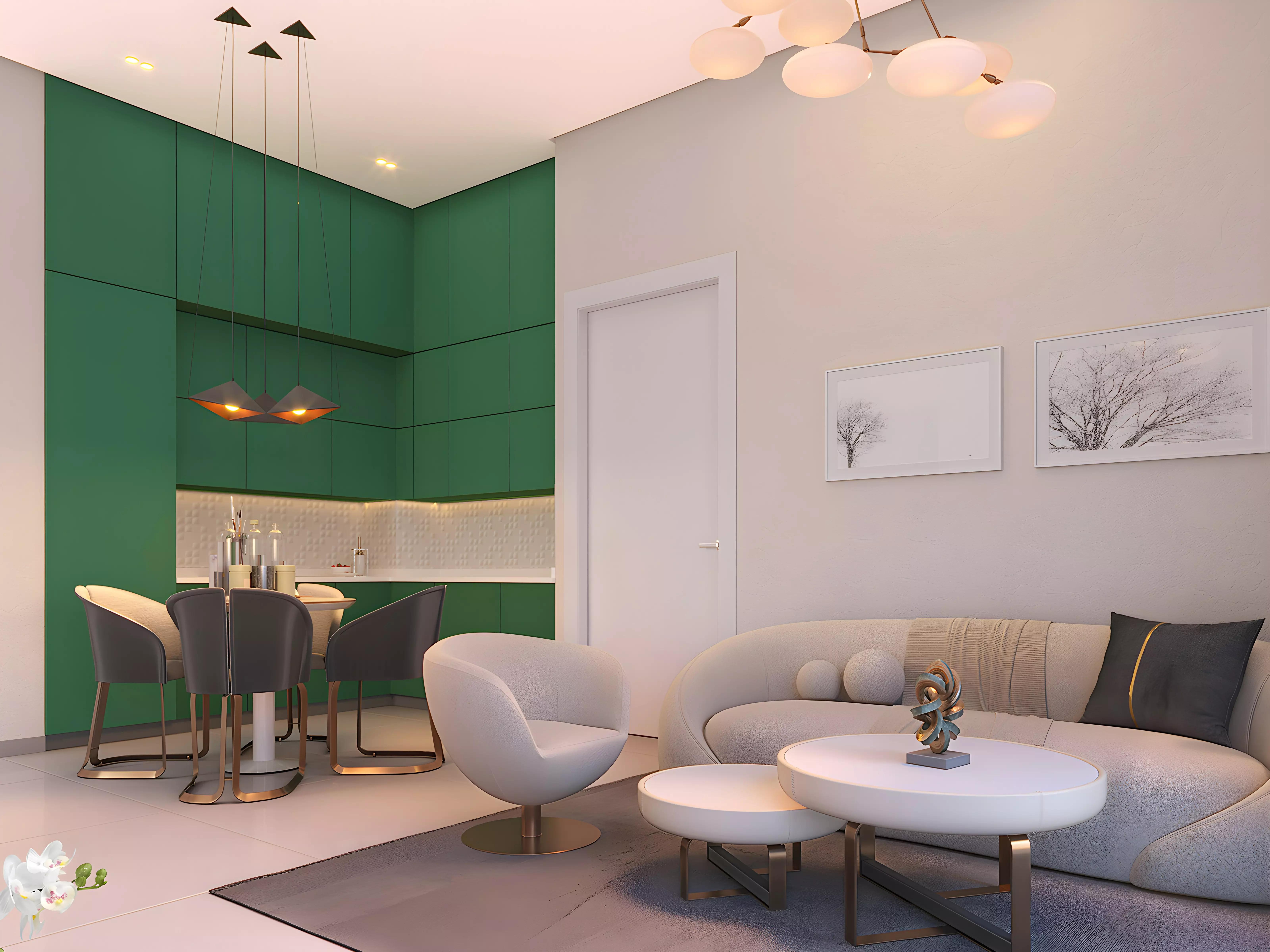 Evergreens apartment interior living space, DAMAC Hills, Dubai