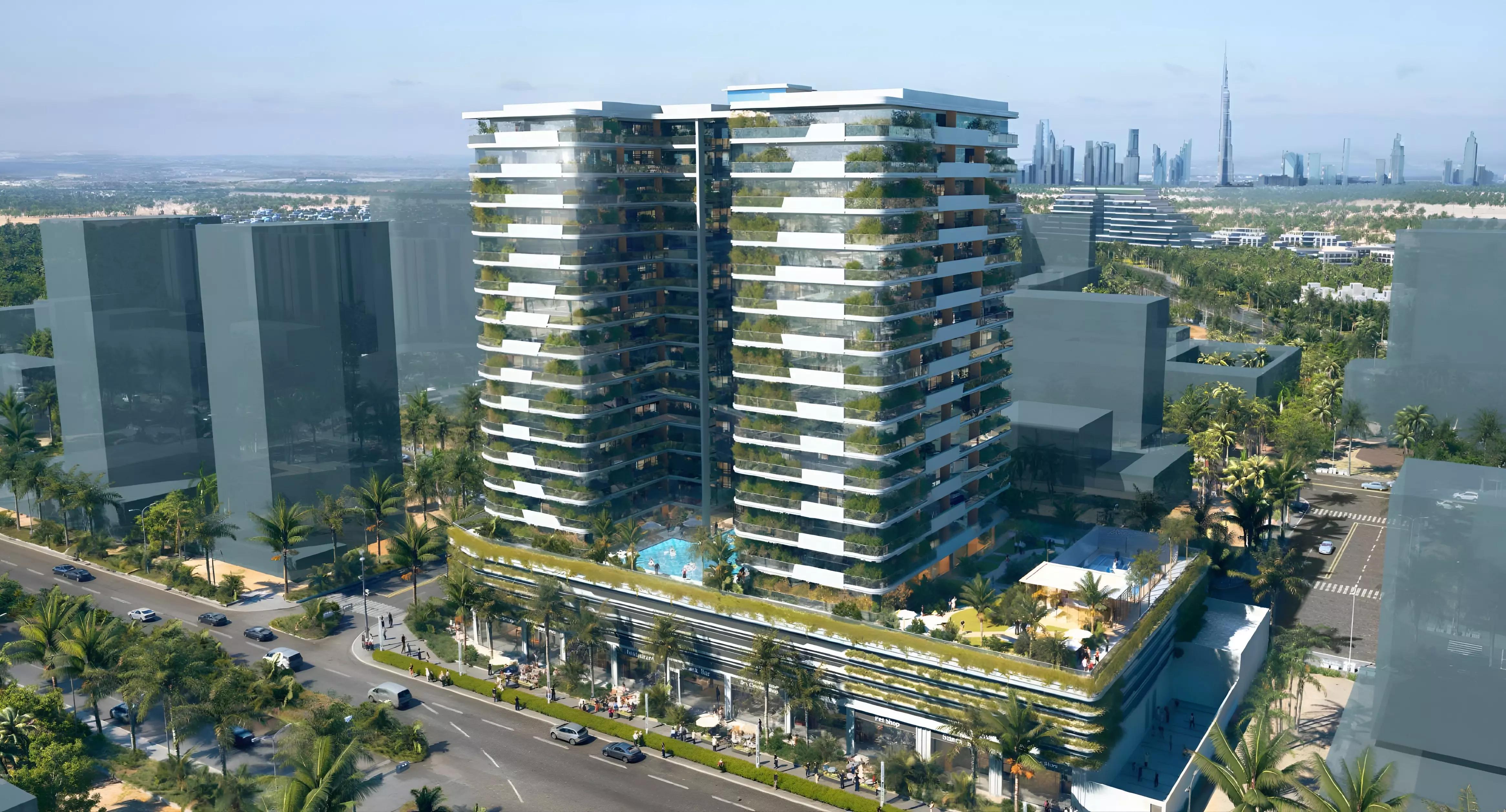 Forest City Tower residential tower exterior, Majan, Dubai
