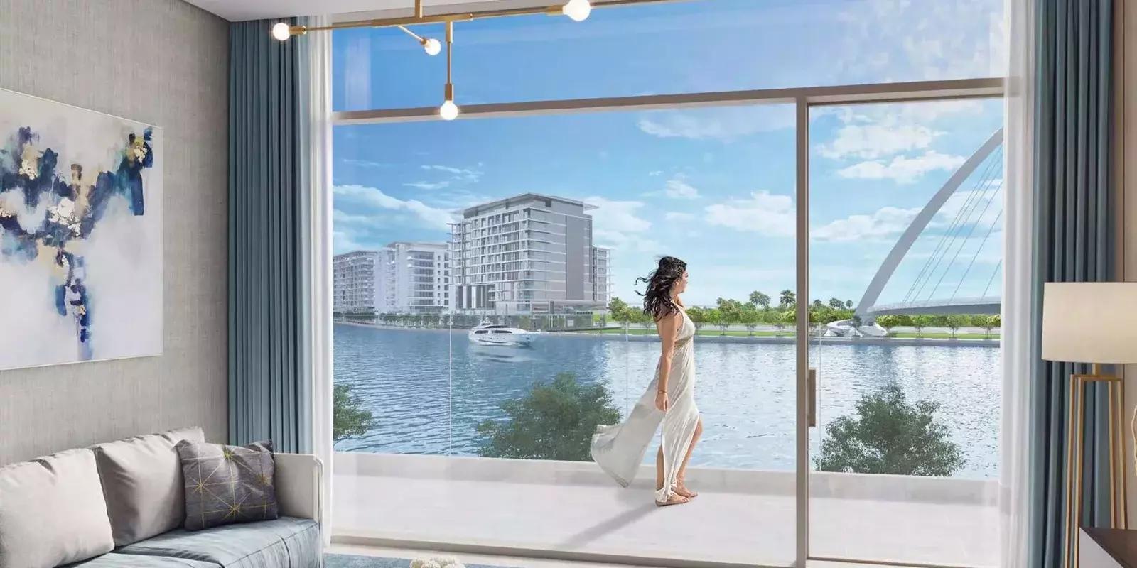 Infinity pool deck with canal views at Canal Front Residences, Al Wasl