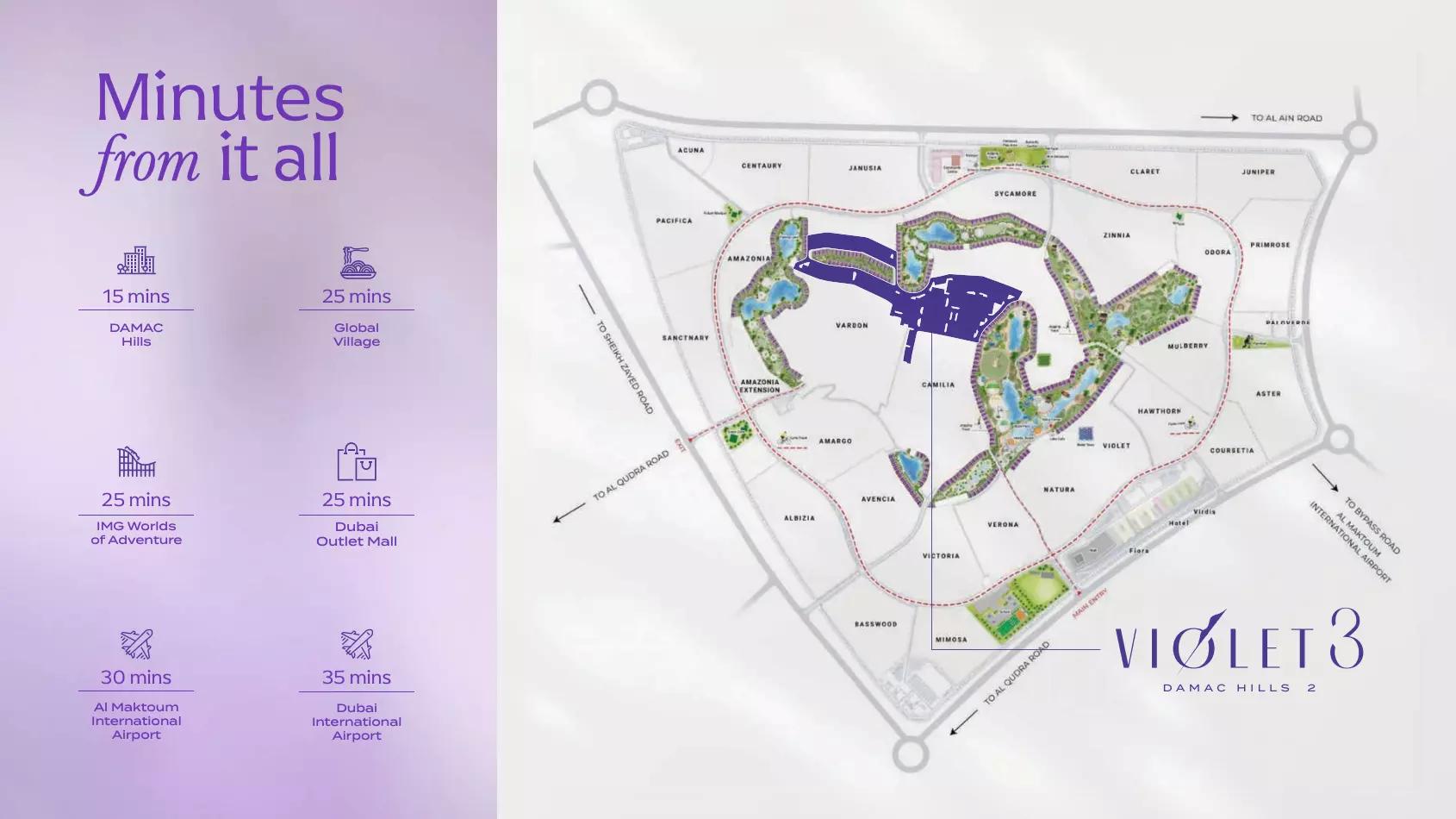 Master plan layout of Violet 3 within DAMAC Hills, Dubai