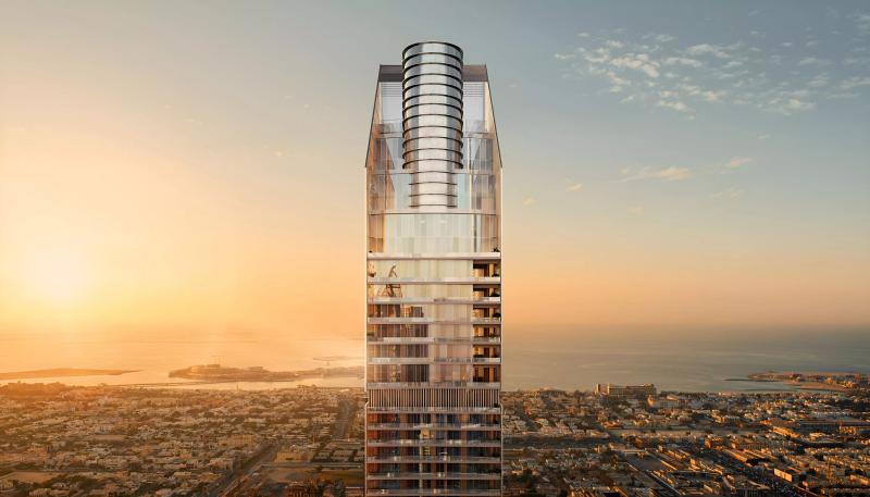 Mr C Residences Downtown tower exterior facade in Al Wasl, Dubai