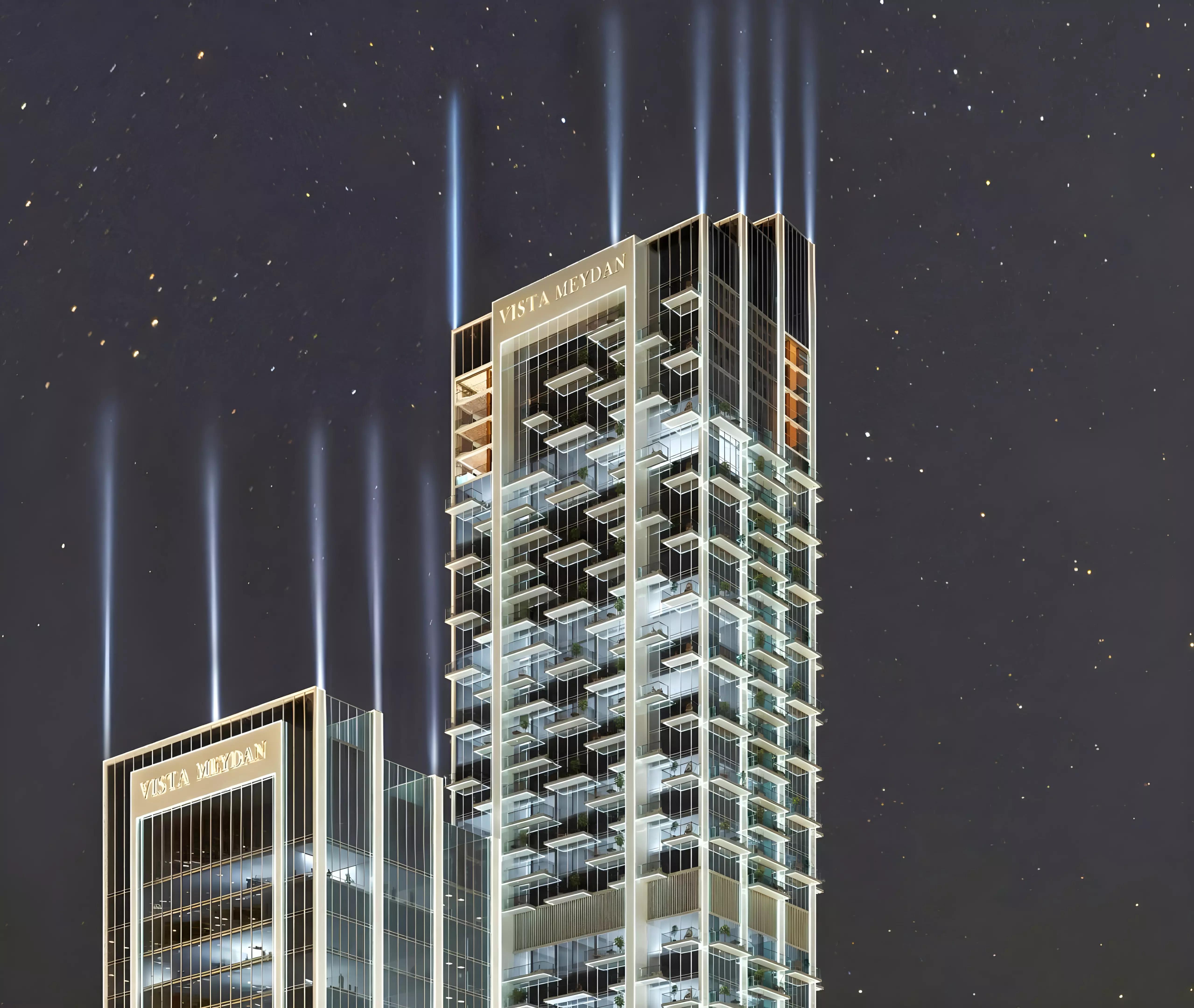 Vista Meydan residential tower street-level view, Bukadra, Dubai
