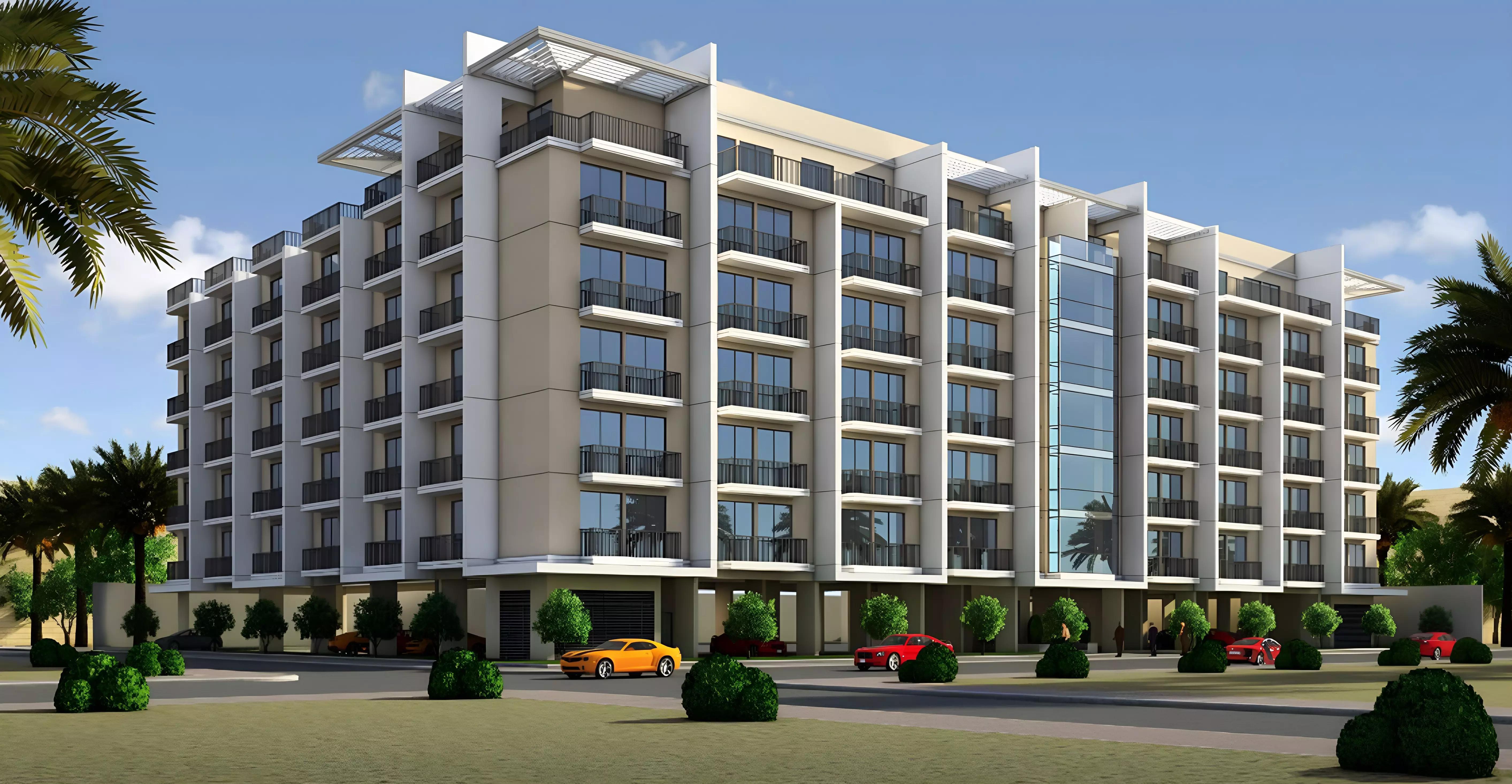 Exterior view of Sports View Residence apartment building in Al Warsan, Dubai