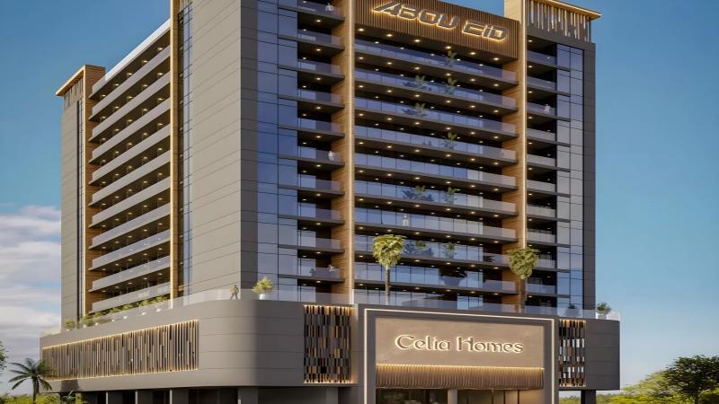 Celia Homes apartment building exterior in Dubai Land Residence Complex, Dubai