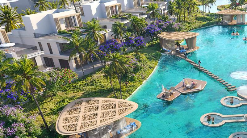 Bermuda townhouses and villas in pastel Caribbean palette, DAMAC Islands 2