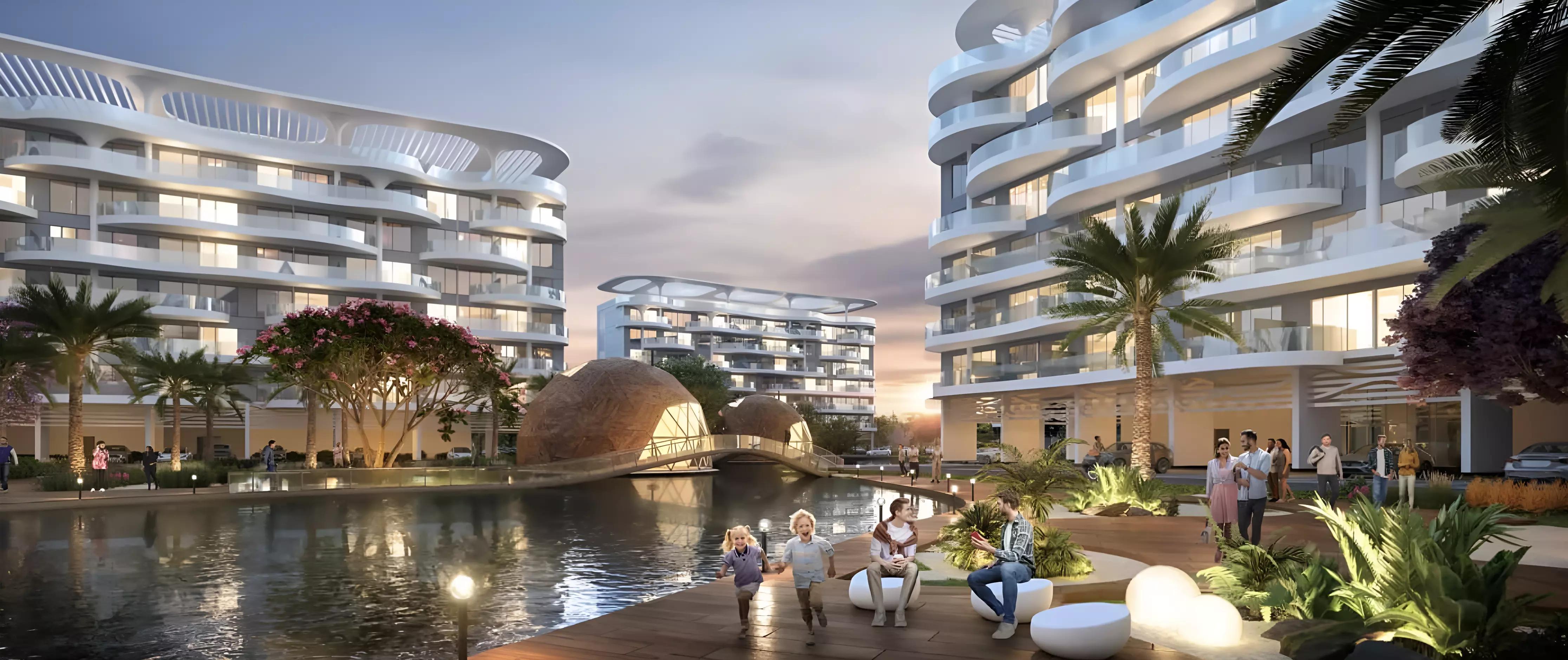 Lagoon Views 2 landscaped courtyard and pool area, DAMAC Lagoons