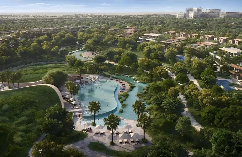 Exterior render of The Wilds Phase 2 residences by Aldar with landscaped surroundings