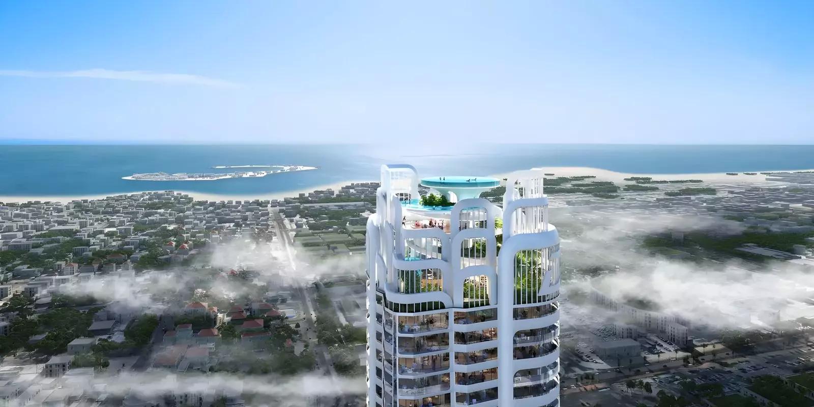 Volta Tower building rendering with surrounding cityscape