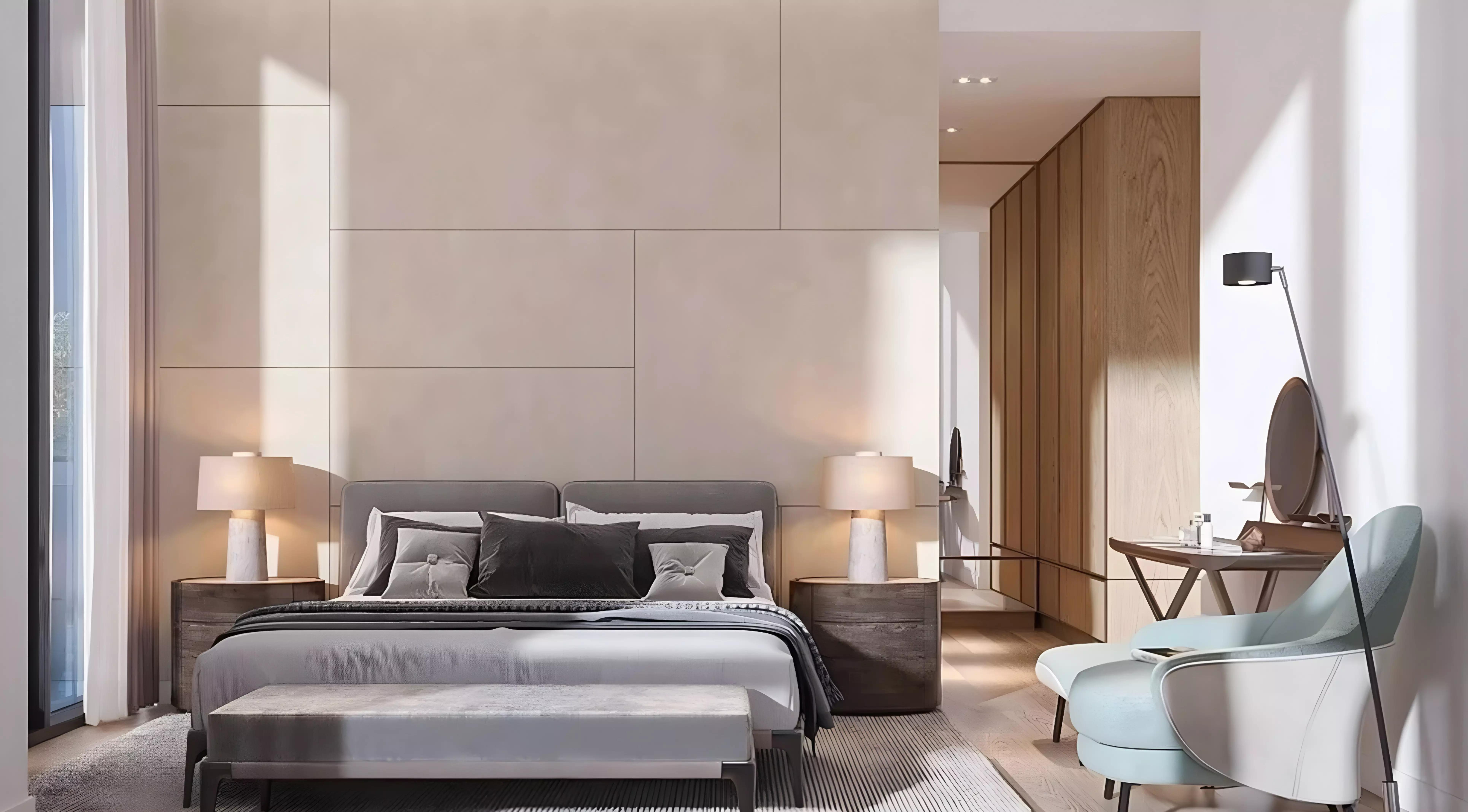 The Orchard Place Towers D&E building elevation with landscaping, Jumeirah Village Circle