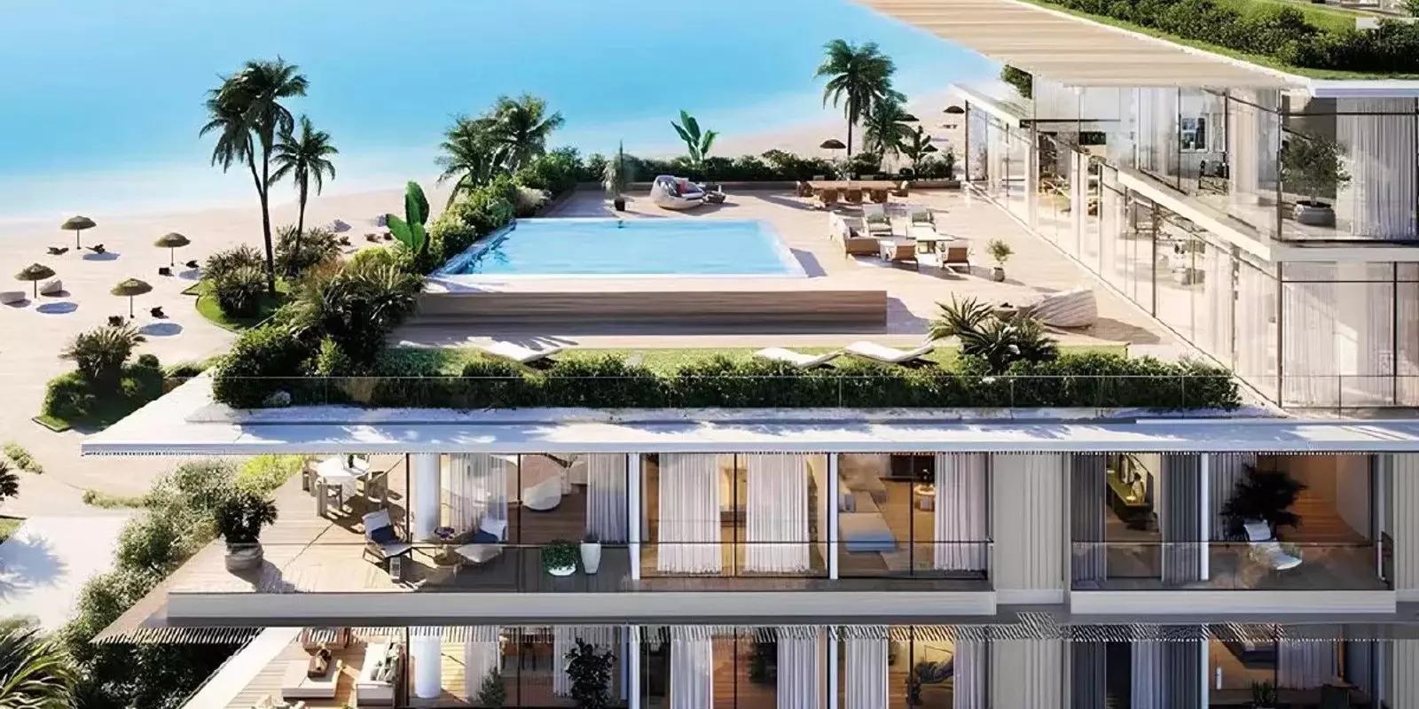 Miami Beach Residence amenity deck with pool, Dubai Islands