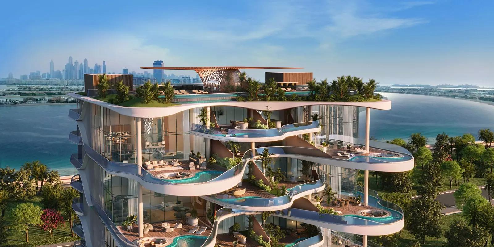 One Crescent villa facade with landscaped entrance, Palm Jumeirah, Dubai